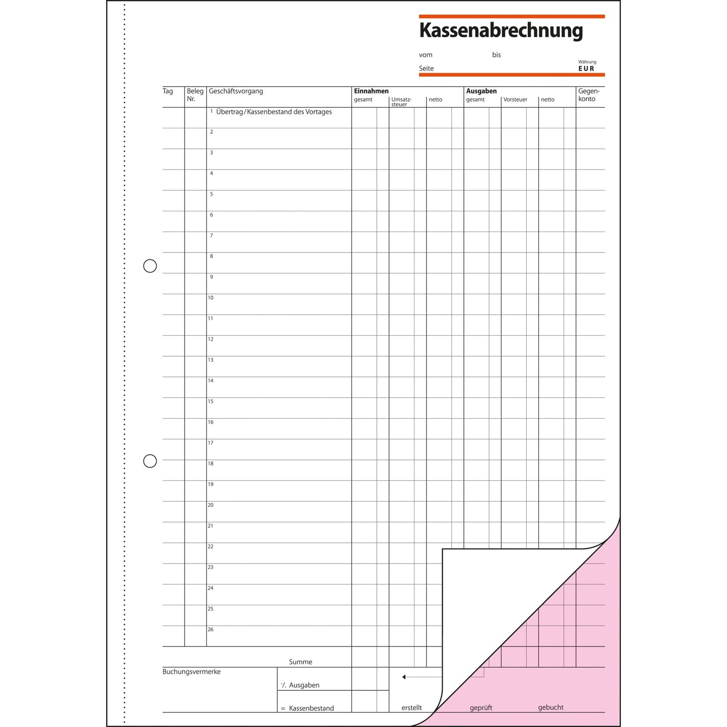 SIGEL Kassenabrechnung KG 425 DIN A4 nicht selbstdurchschreibend 1 Durchschlag 2 x 50 Bl.