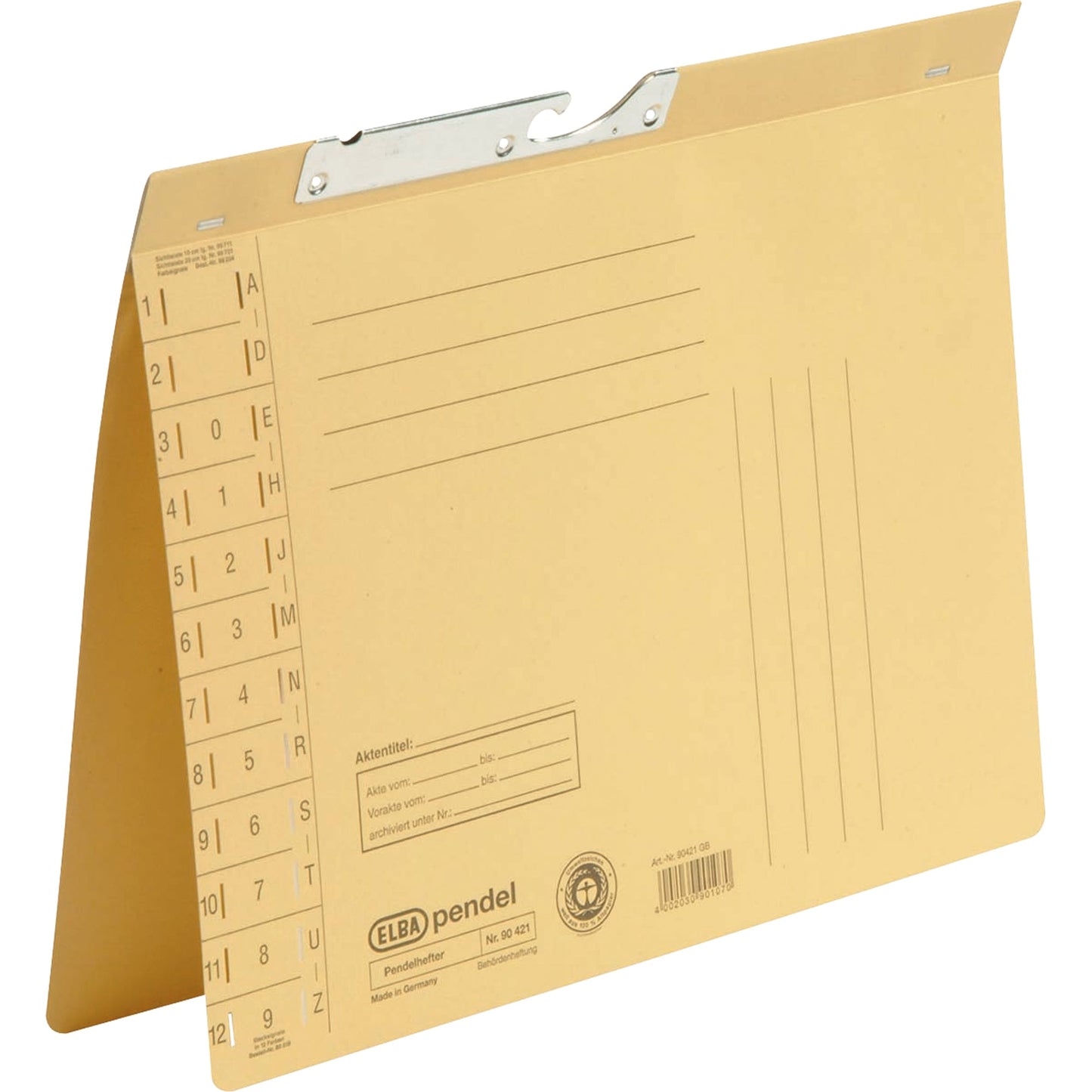 ELBA Pendelhefter DIN A4 250g/m² Amtsheftung mit Organisationsaufdruck Manilakarton, recycelt gelb