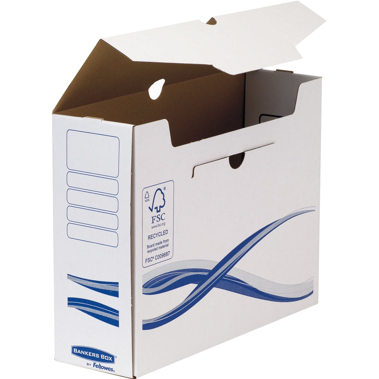 Bankers Box® Archivschachtel Basic 10 x 25,5 x 34 cm (B x H x T) DIN A4, DIN A4 Überbreite mit Archivdruck Karton, recycelt weiß/blau 25 St./Pack.