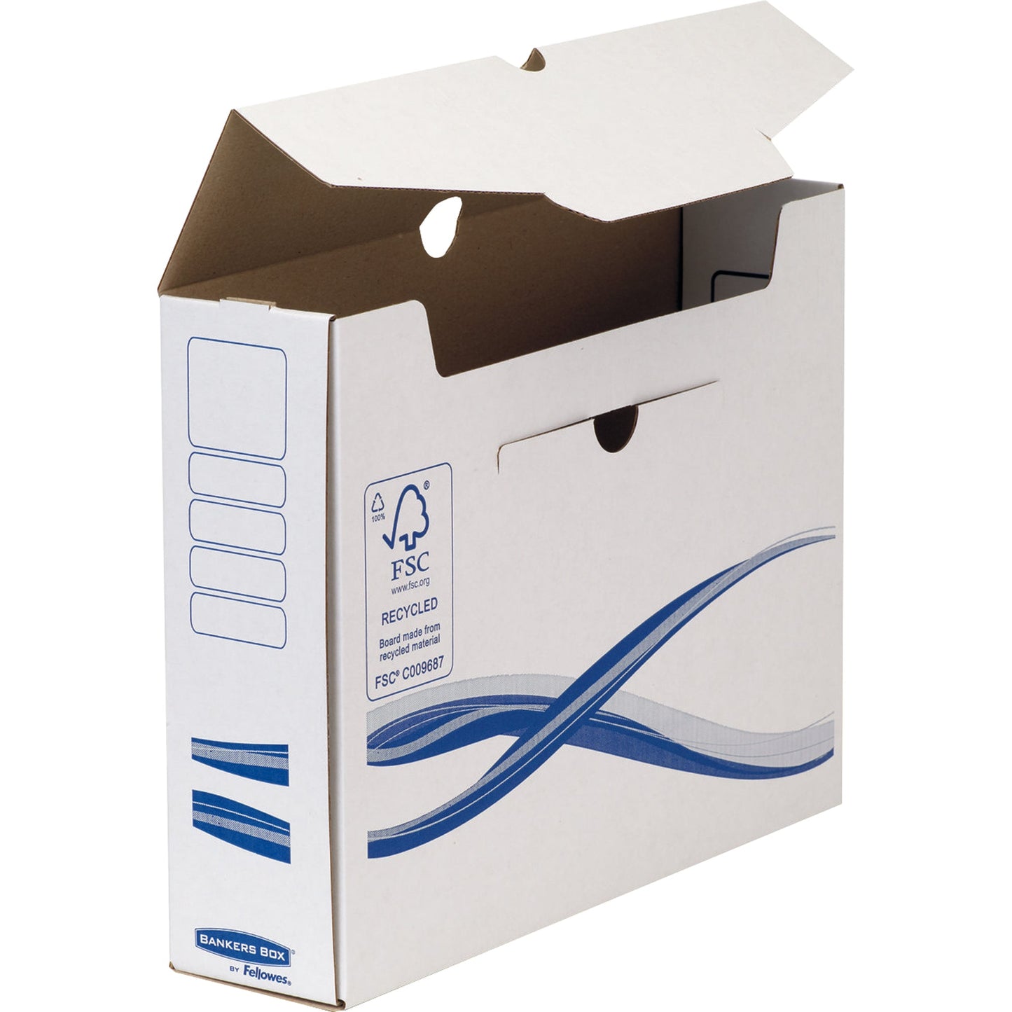 Bankers Box® Archivschachtel Basic 8 x 25,5 x 34 cm (B x H x T) DIN A4, DIN A4 Überbreite mit Archivdruck Karton, recycelt weiß/blau 25 St./Pack.