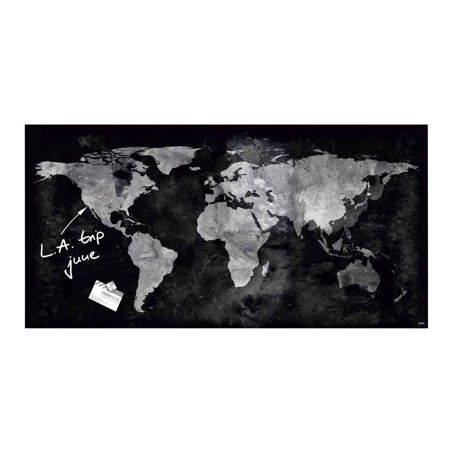 SIGEL Glasboard Artverum 91 x 46 x 1,5 cm (B x H x T) Tafel magnethaftend inkl. 3 starker SuperDym-Magnete Sicherheitsglas design World-Map