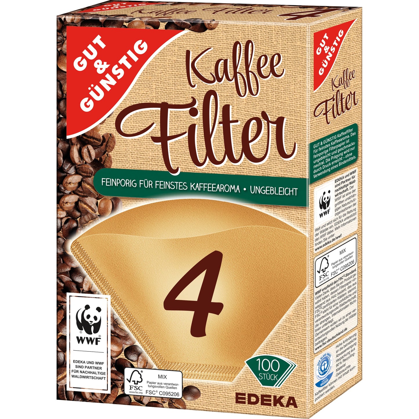 GUT & GÜNSTIG Kaffeefilter 4 naturbraun 100 St./Pack.