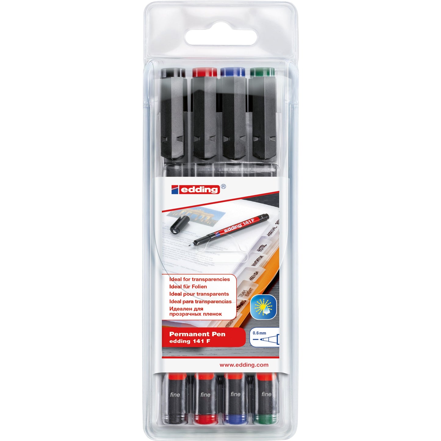 edding Folienstift 141 F 0,6mm farbig sortiert nicht dokumentenecht 4 St./Pack.