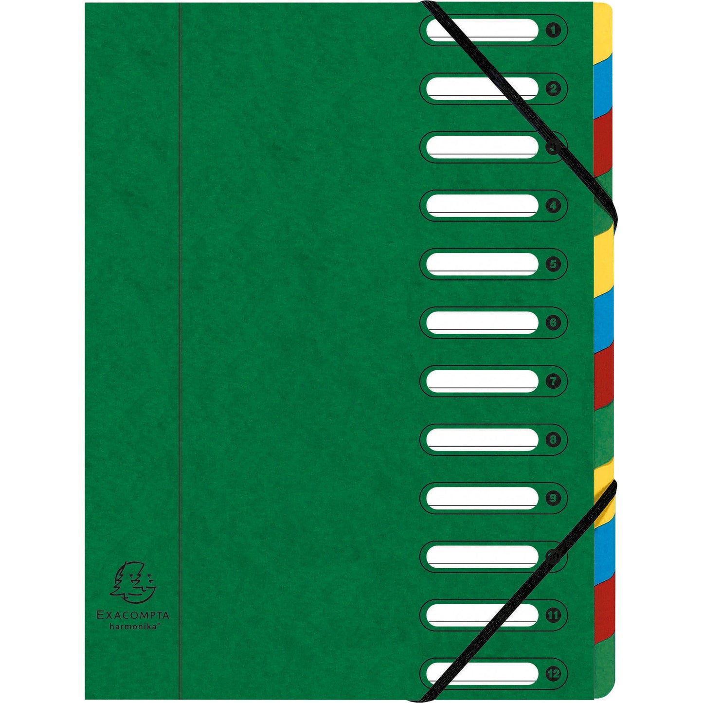 Exacompta Ordnungsmappe Harmonika® DIN A4 225g/m² Colorspankarton Farbe: grün Farbe des Fächerblocks: mehrfarbig 12 Fächer