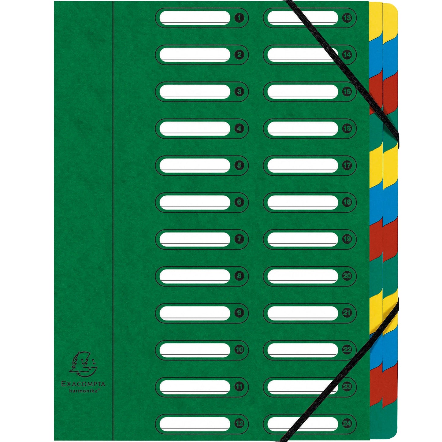 Exacompta Ordnungsmappe Harmonika® DIN A4 225g/m² Colorspankarton Farbe: grün Farbe des Fächerblocks: mehrfarbig 24 Fächer