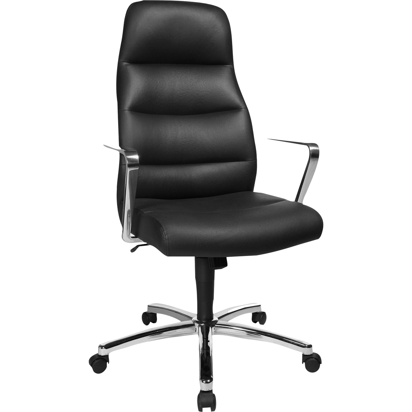 TOPSTAR Chefsessel Chairman 70 44-55cm Synchronmechanik mit Armlehnen Rolle hart gebremst (für Teppichboden) Stahl, verchromt schwarz