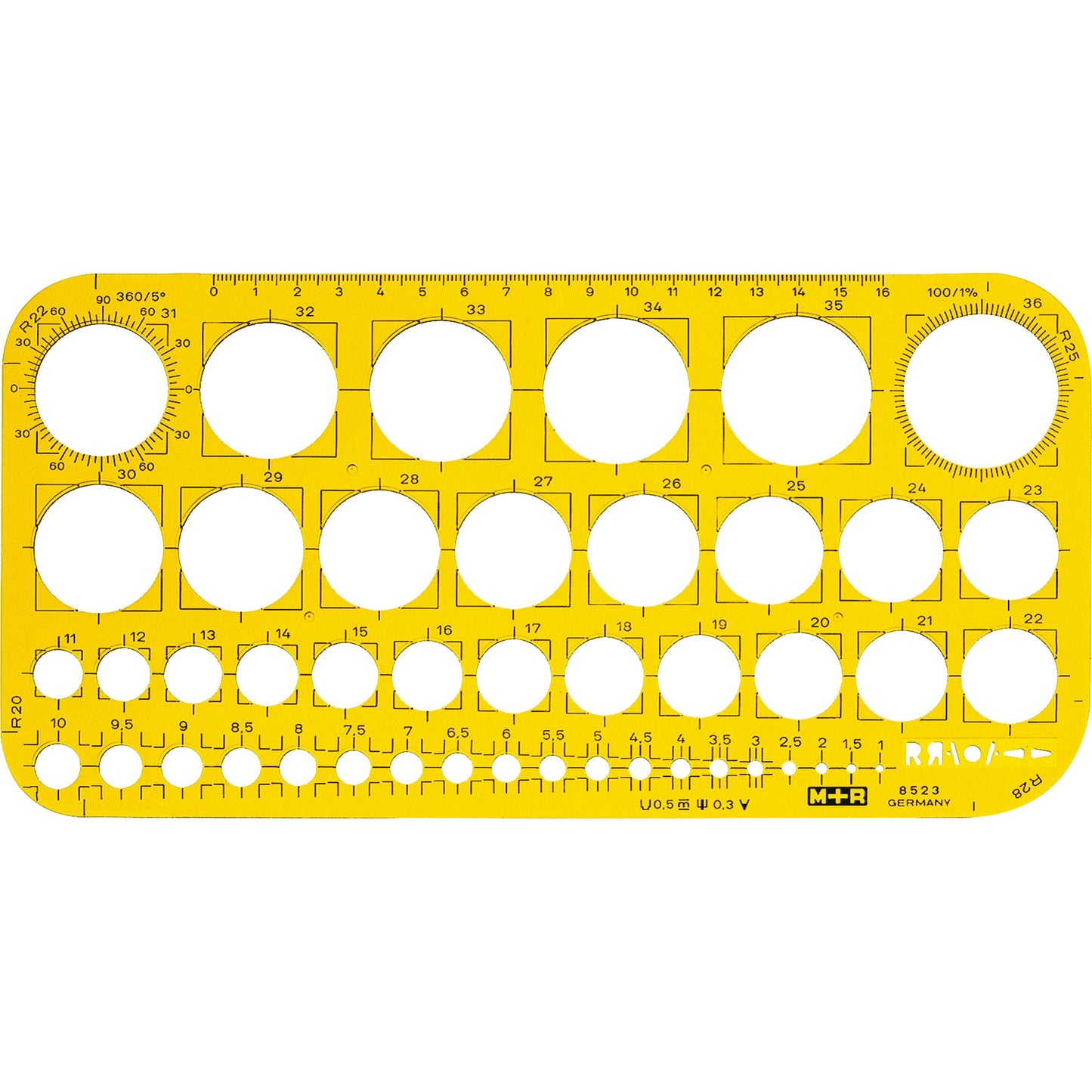 M+R Zeichenschablone 26 x 13 cm (B x H) Polystyrol gelb transparent