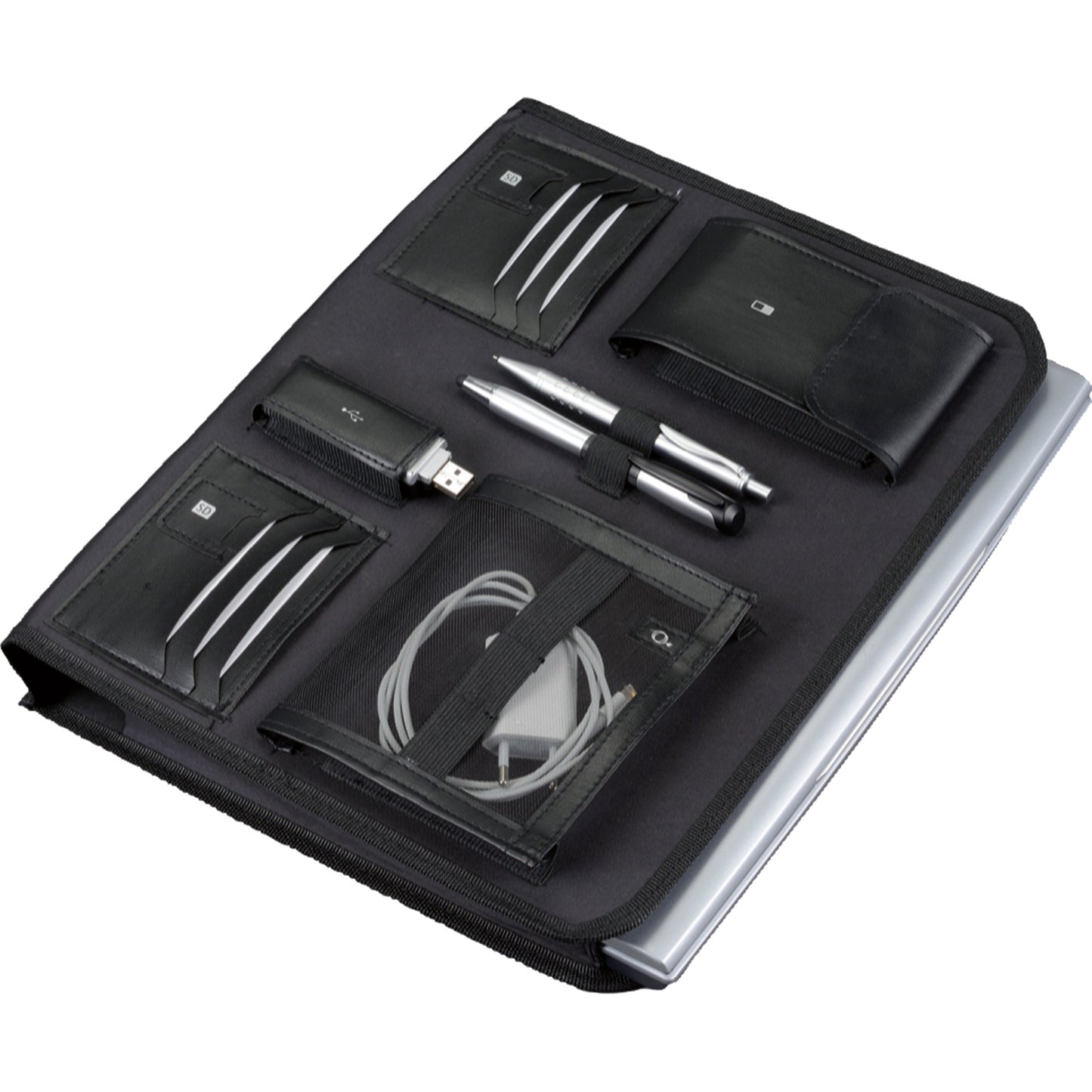 ALUMAXX® Aktenkoffer VENTURE 44,5 x 31,5 x 12 cm (B x H x T) 45,5 x 33,5 x 13,5 cm (B x H x T) herausnehmbarem Inlay mit Tabletfach, Smartphone-Hülle, acht Visitenkarten-/Kreditkartenfächer, zwei Fächer für SD-Karten, Netzfach, Einsteckfach Aluminium simt