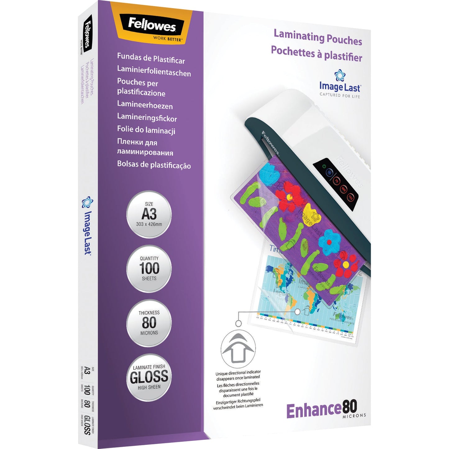 Fellowes® Laminierfolie ImageLastT Enhance 80 303 x 426 mm (B x H) DIN A3 80µm glänzend 100 St./Pack.