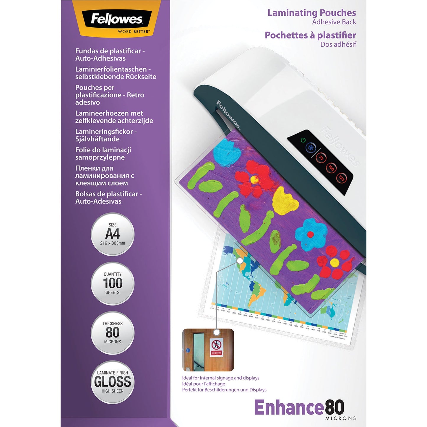 Fellowes® Laminierfolie Enhance 80 218 x 302 mm (B x H) DIN A4 80µm glänzend 100 St./Pack.