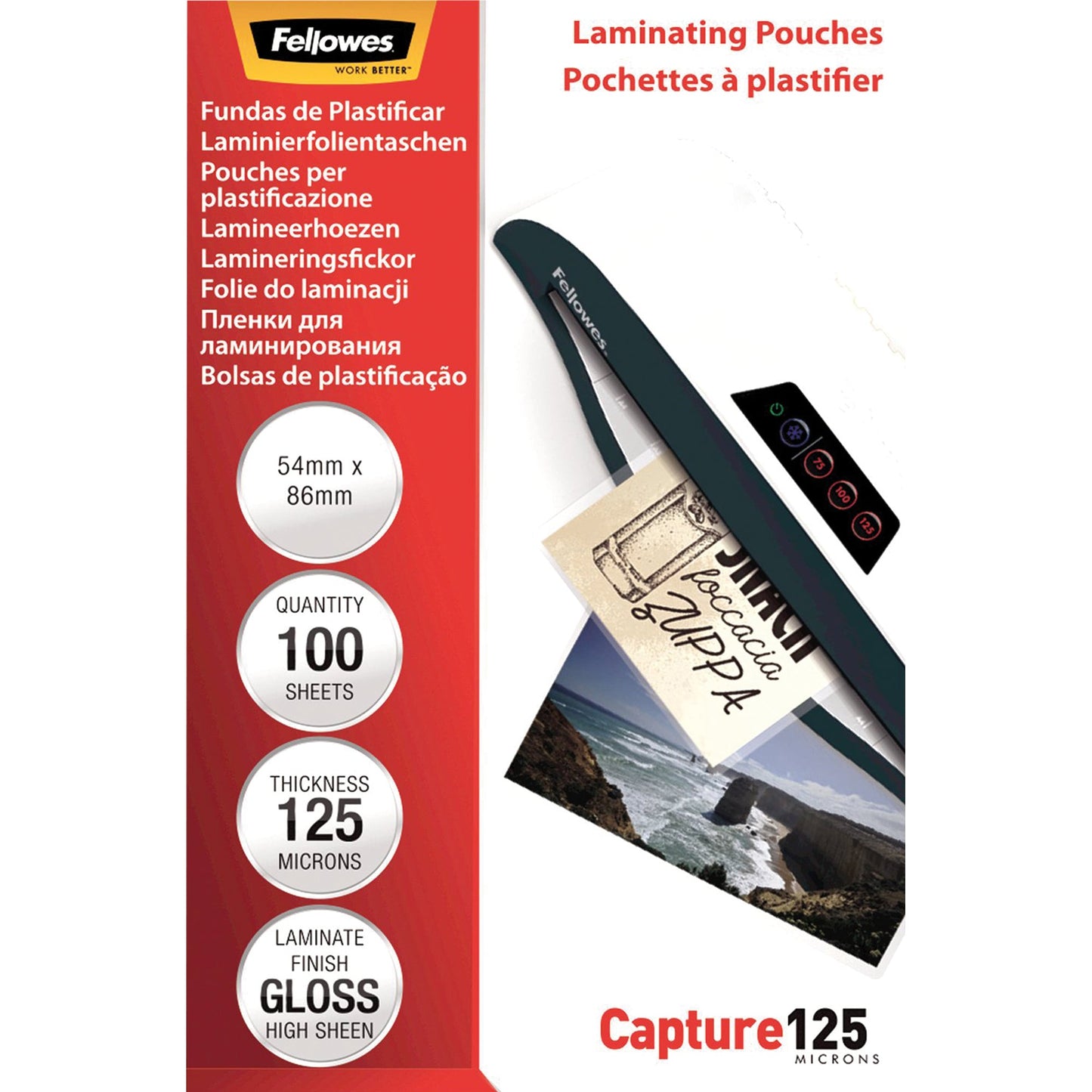 Fellowes® Laminierfolie Capture 125 54 x 86 mm (B x H) 125µm glänzend 100 St./Pack.