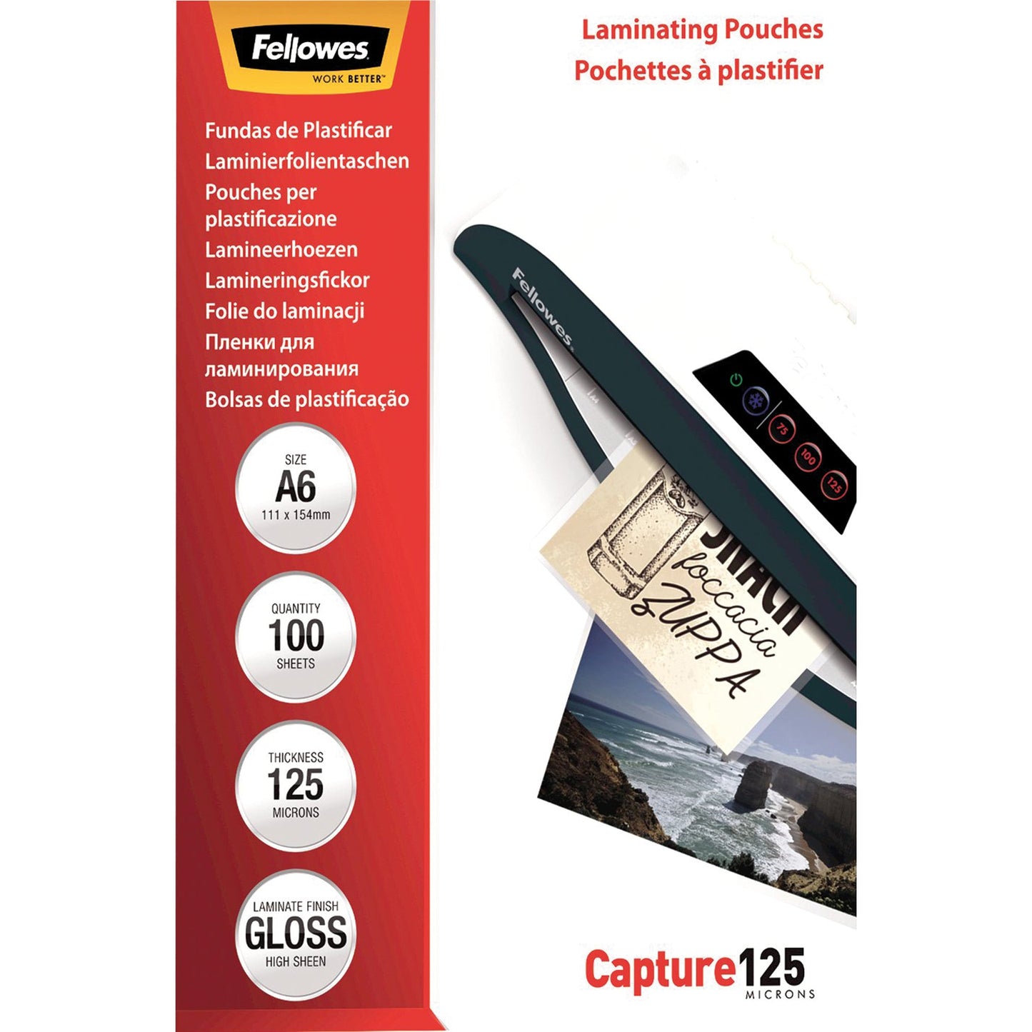 Fellowes® Laminierfolie Capture 125 118 x 160 mm (B x H) DIN A6 125µm glänzend 100 St./Pack.