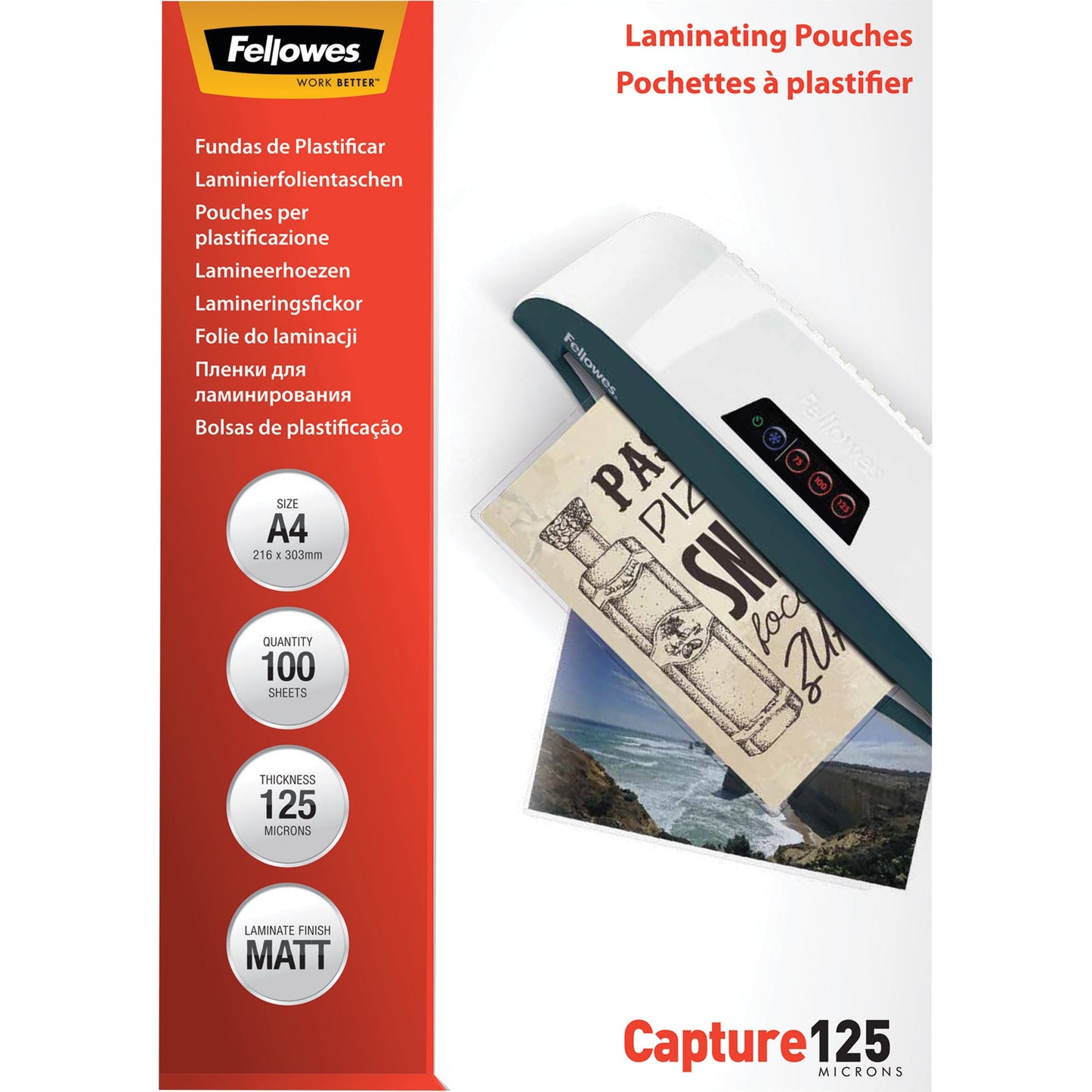 Fellowes® Laminierfolie Capture 125 216 x 301 mm (B x H) DIN A4 125µm matt 100 St./Pack.