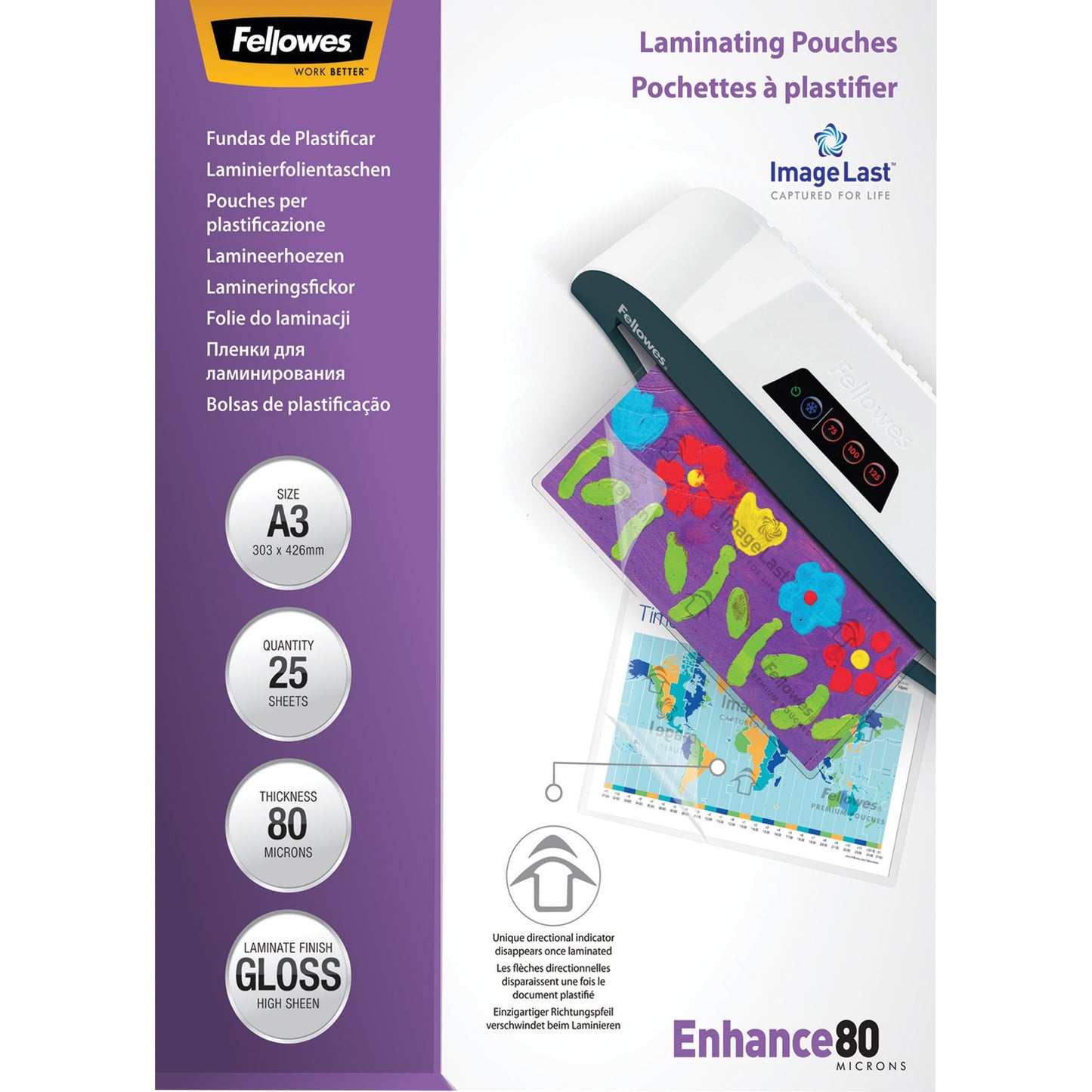 Fellowes® Laminierfolie ImageLastT Enhance 80 304 x 430 mm (B x H) DIN A3 80µm glänzend 25 St./Pack.