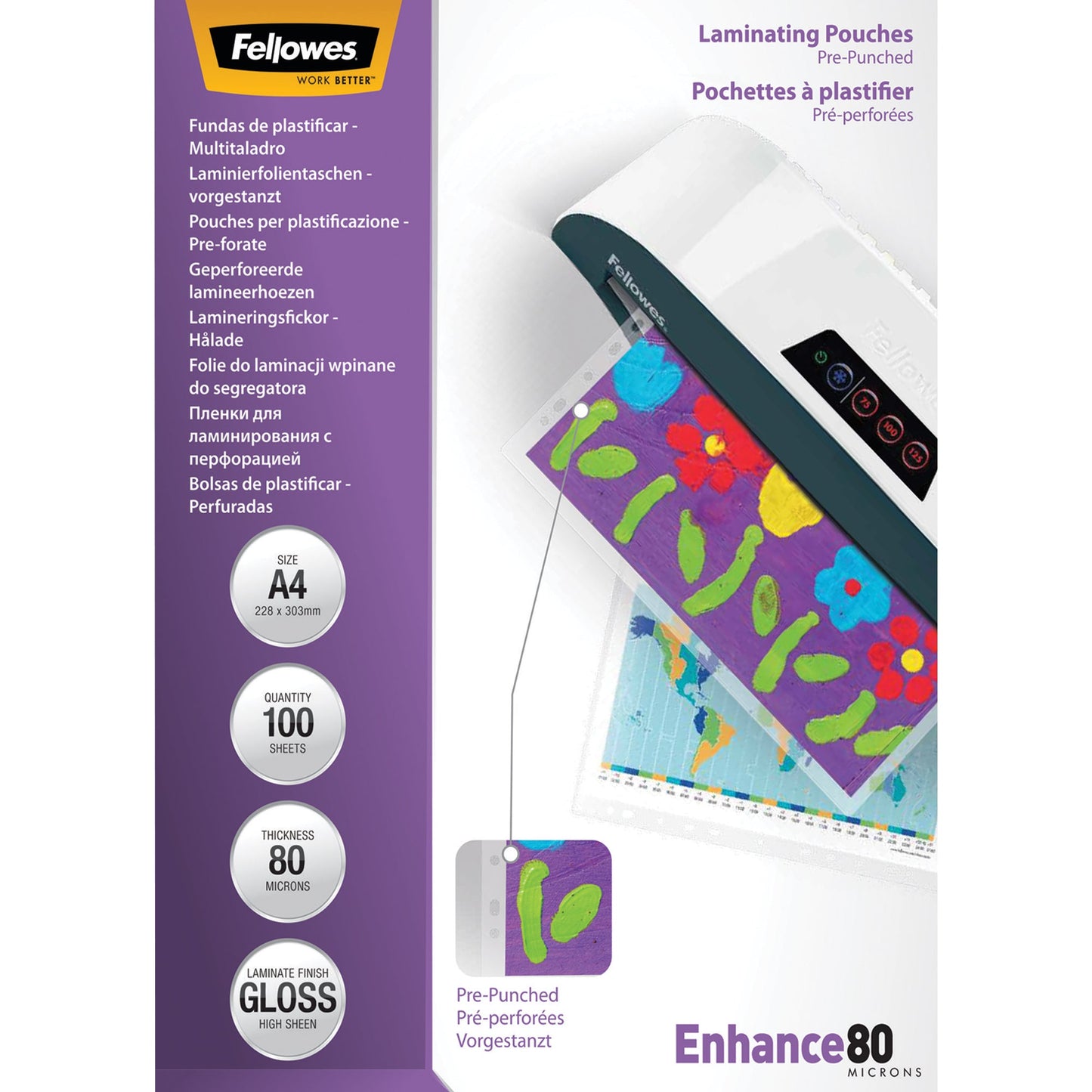 Fellowes® Laminierfolie Enhance 80 232 x 308 mm (B x H) DIN A4 80µm glänzend 100 St./Pack.