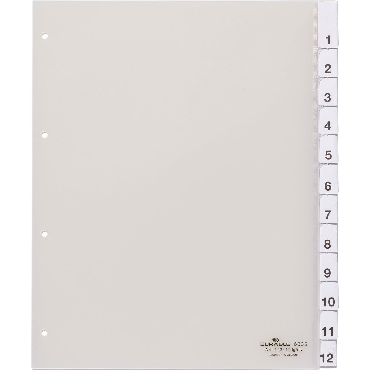 DURABLE Ordnerregister DIN A4, Überbreite blanko PVC transparent 12 Registerblätter
