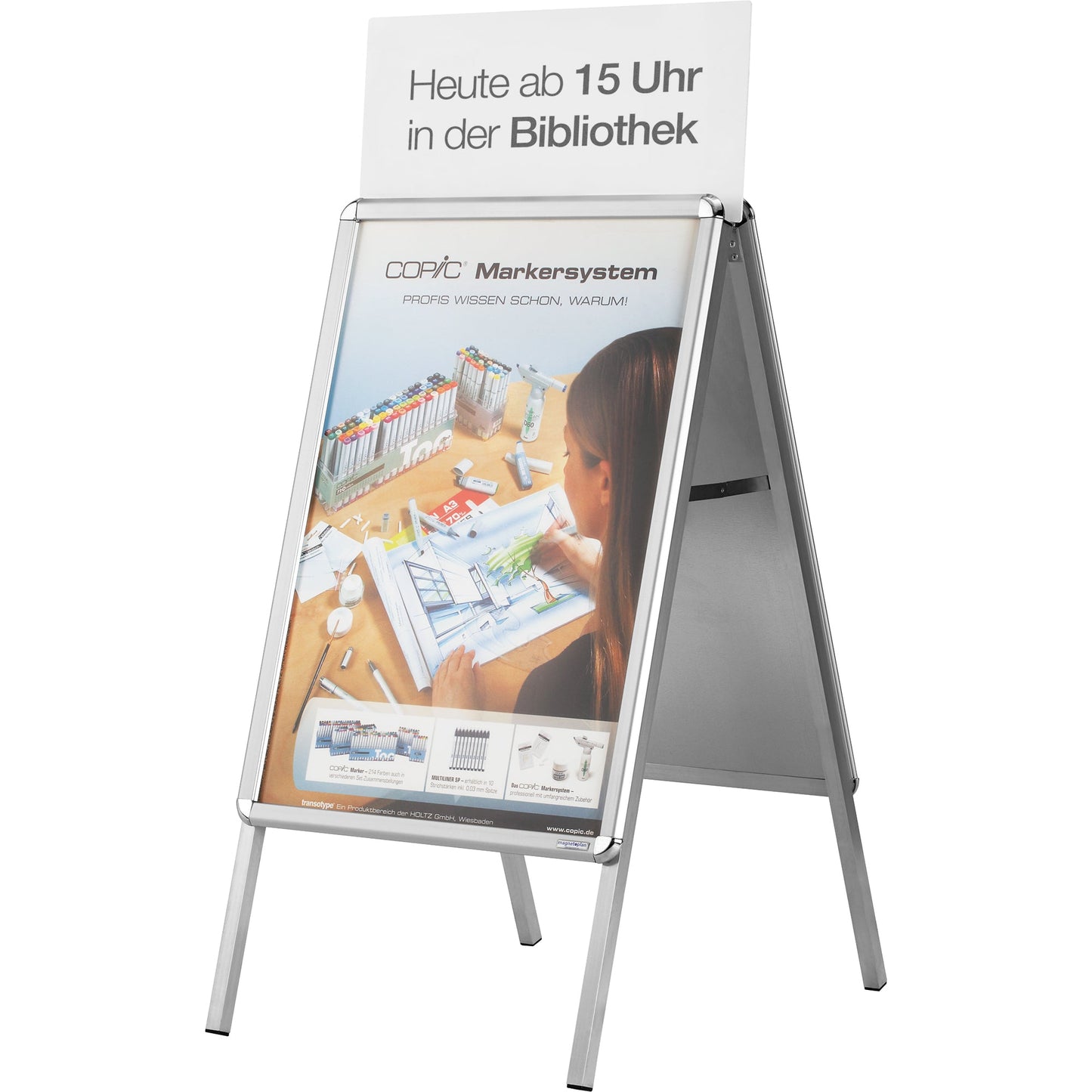 magnetoplan® Kundenstopper SP 46,5 x 64,2 x 130 cm (B x H x T) DIN A2 Aluminium silber