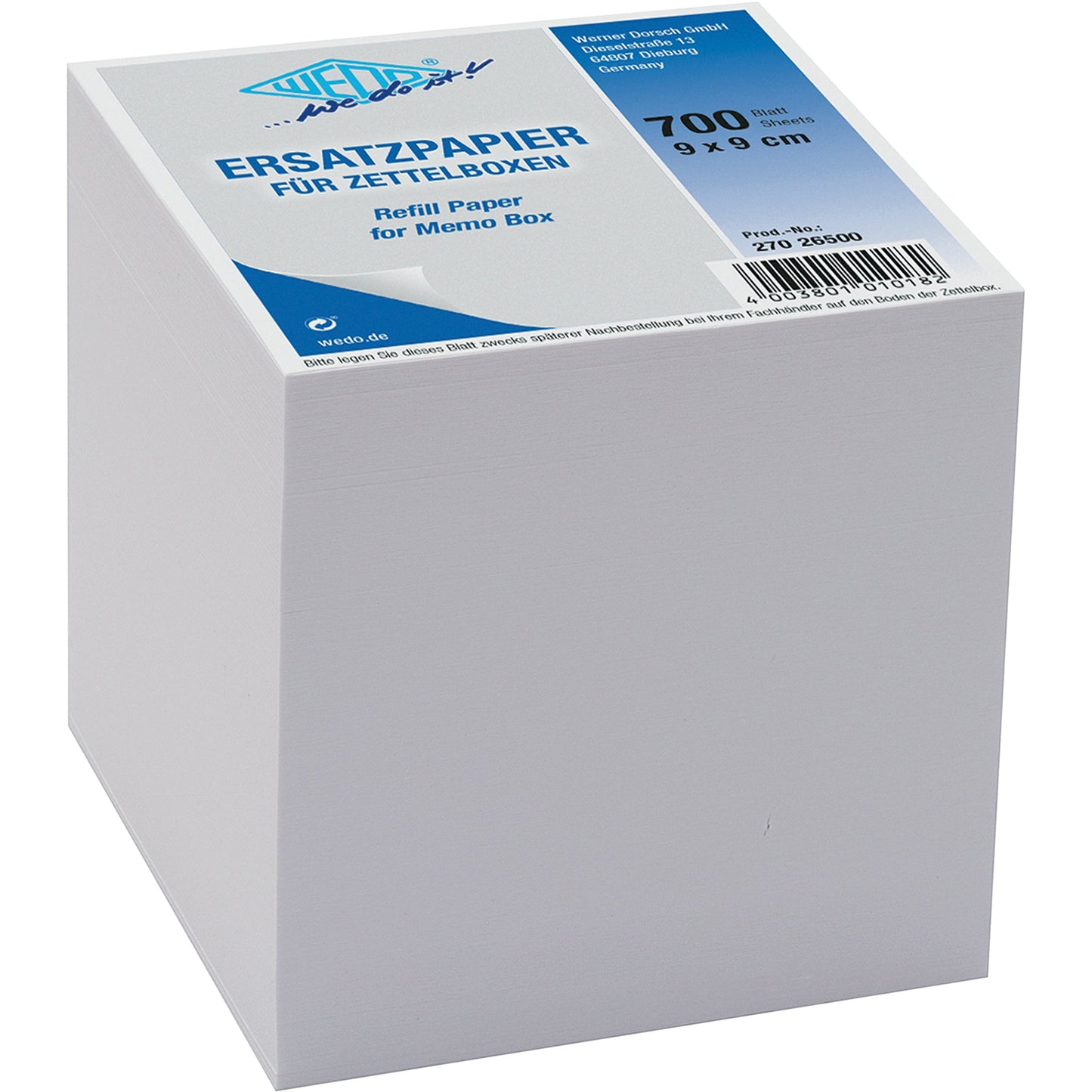 WEDO® Zettelboxeinlage 9 x 9 cm (B x H) holzfrei weiß 700 Bl./Pack.