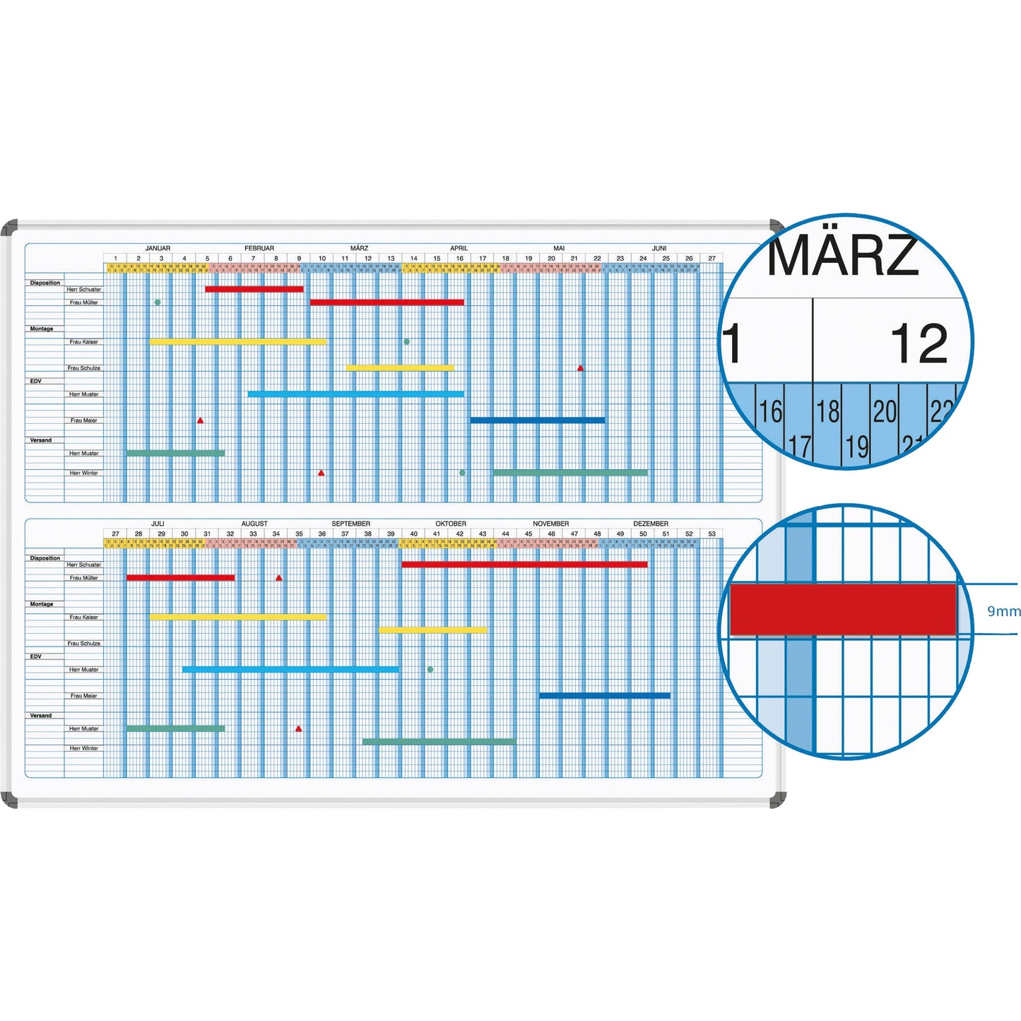 Ultradex Jahresplaner 120 x 90 cm (B x H) 7-Tage-Woche 35 Mitarbeiter/Projekte weiß