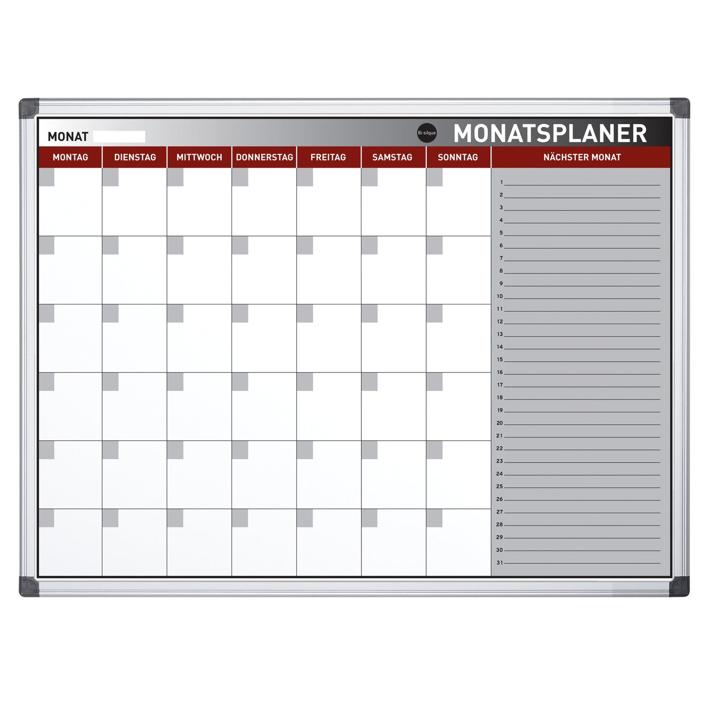 Bi-office Monatsplaner Earth 90 x 60 cm (B x H) 1 Monat inkl. Marker, Magnete Aluminium weiß
