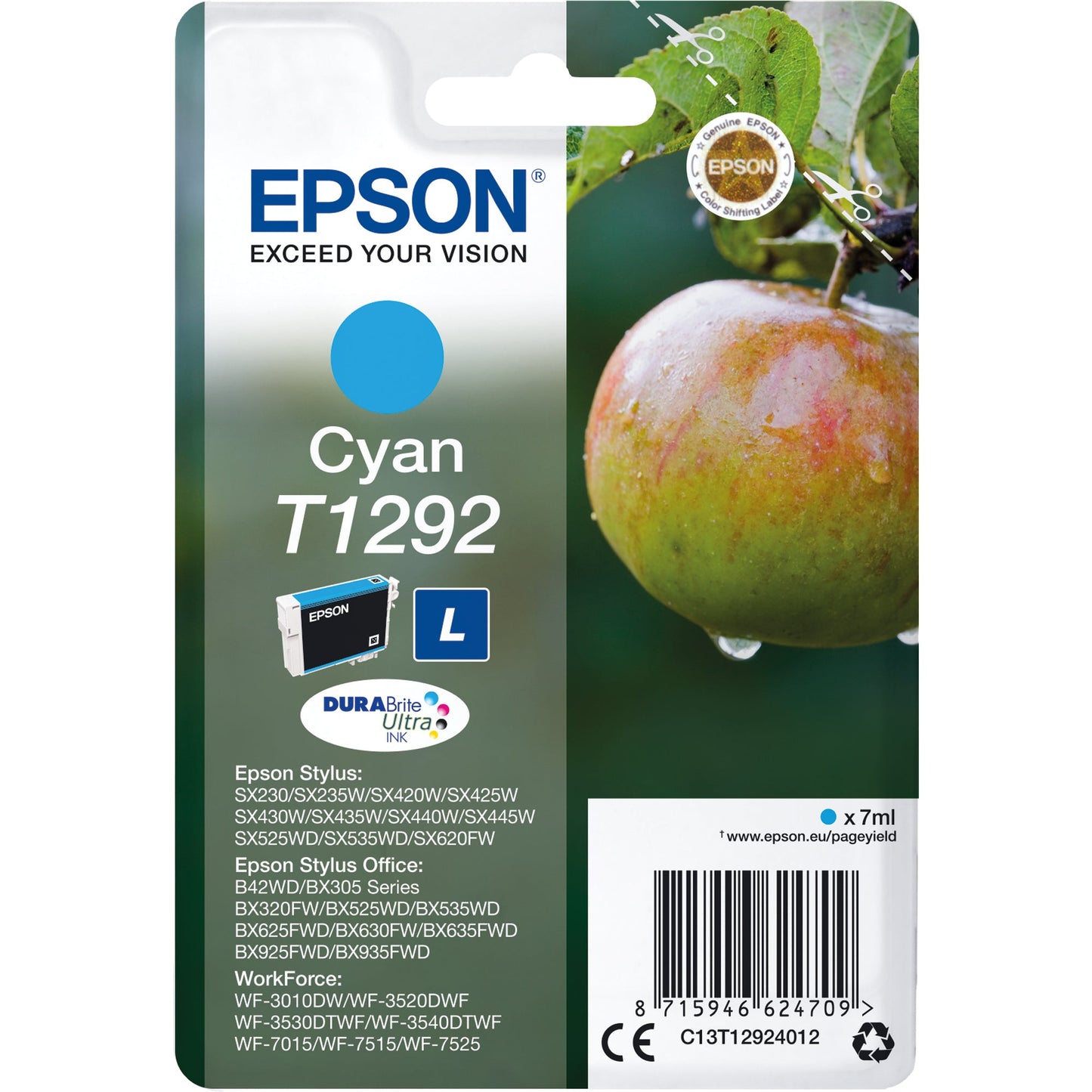 Epson Tintenpatrone Originalzubehör T1292 ca. 460 Seiten cyan 7ml