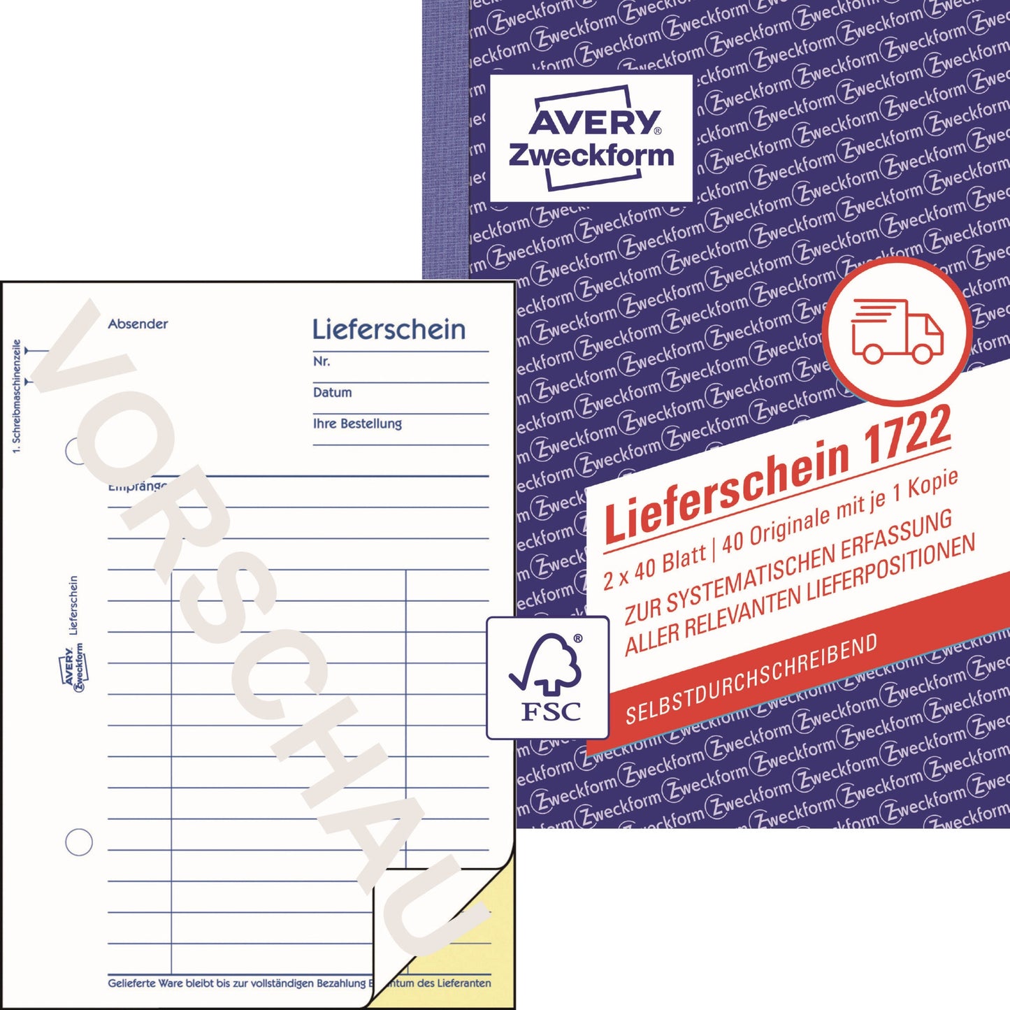 Avery Zweckform Lieferschein 1722 DIN A6 selbstdurchschreibend 2 x 40 Bl.