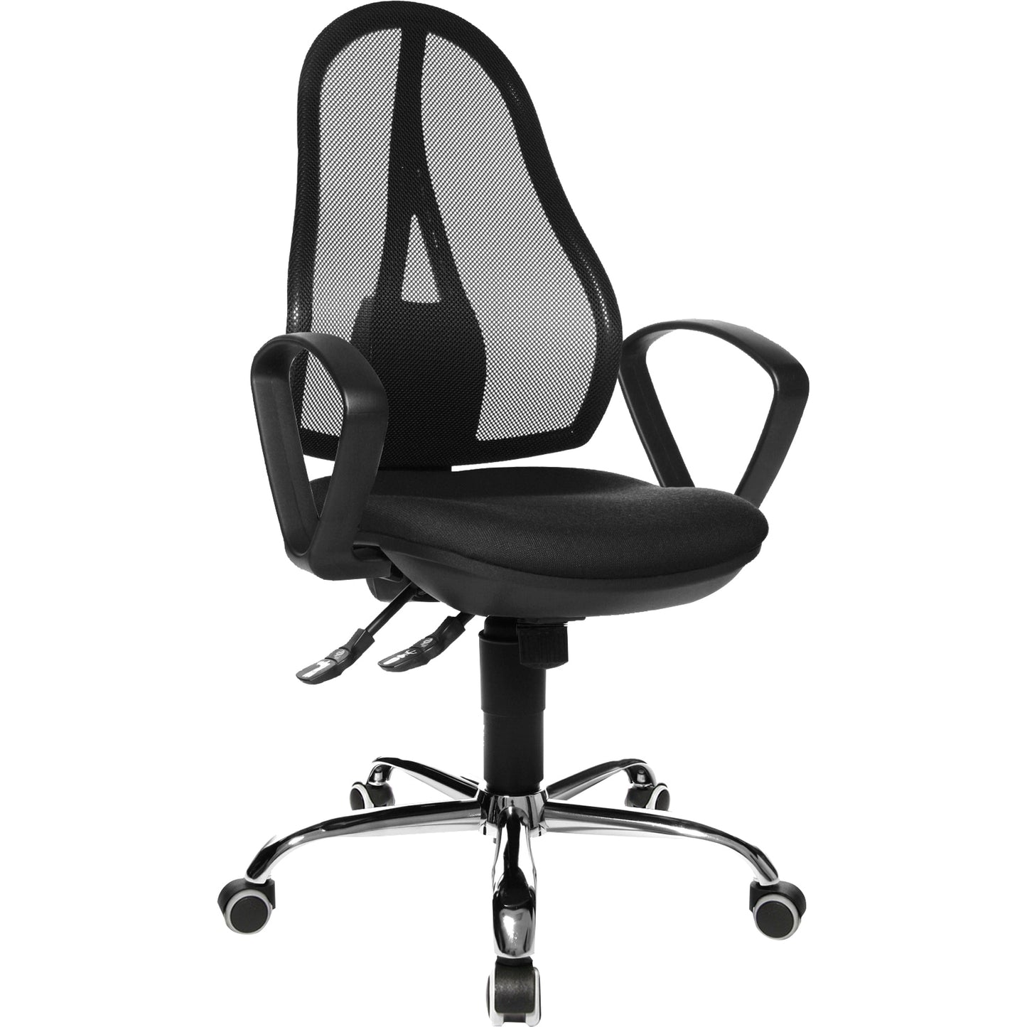 TOPSTAR Bürodrehstuhl Open Point® SY Somo 43-51cm Synchronmechanik Rolle weich gebremst (für Hartboden) Stahl, verchromt schwarz