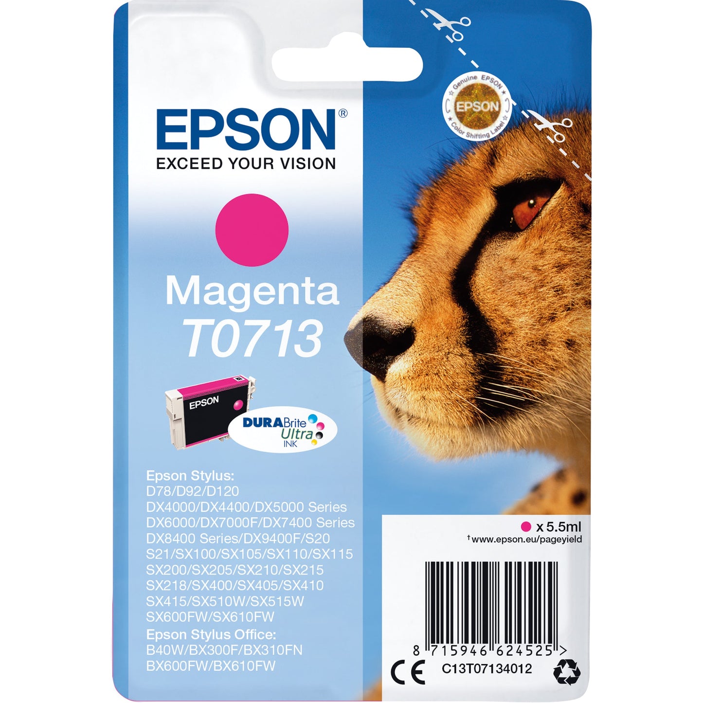 Epson Tintenpatrone Originalzubehör T0713 ca. 250 Seiten magenta 5,5ml