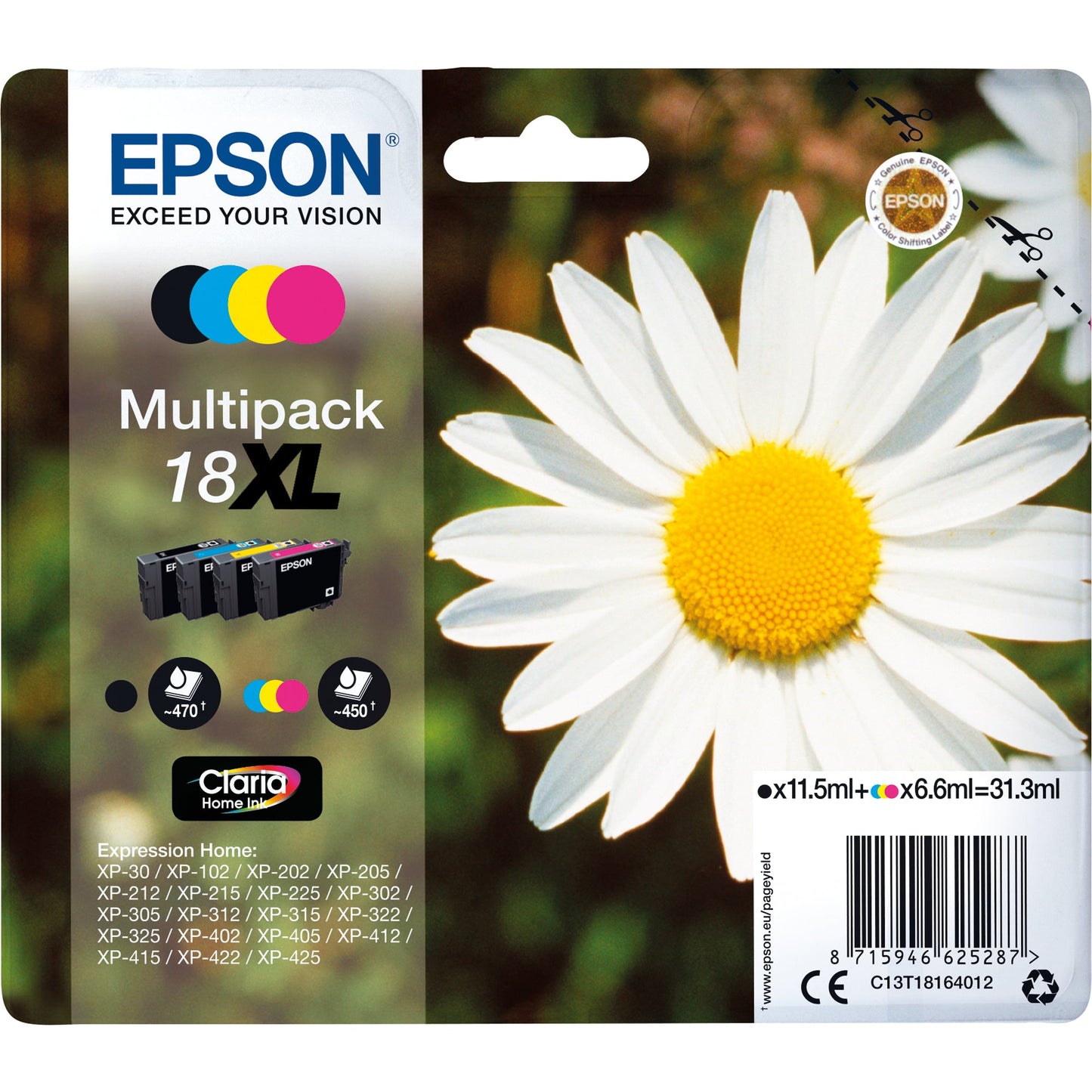 Epson Tintenpatrone Originalzubehör 18XL ca. 470 Seiten schwarz, ca. 3 x 450 Seiten farbig schwarz, mehrfarbig 4 St./Pack.