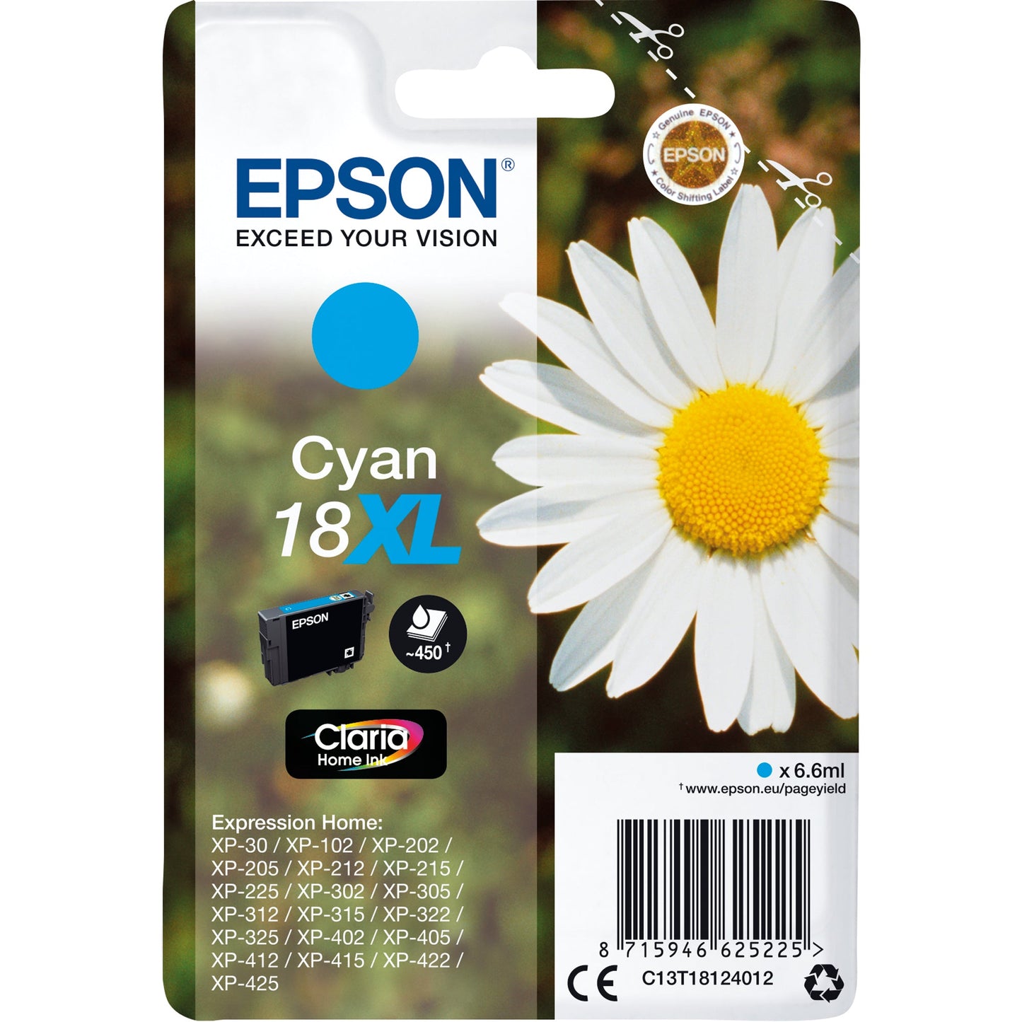 Epson Tintenpatrone Originalzubehör 18XL ca. 450 Seiten cyan 6,6ml