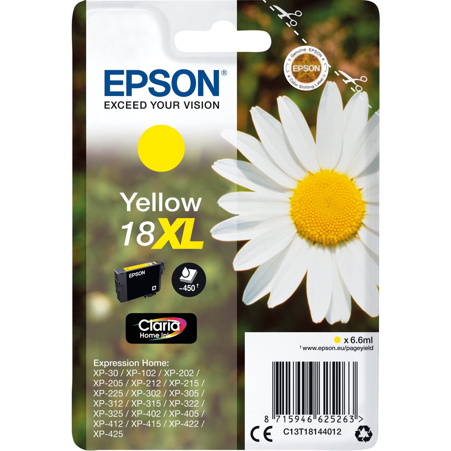 Epson Tintenpatrone Originalzubehör 18XL ca. 450 Seiten gelb 6,6ml
