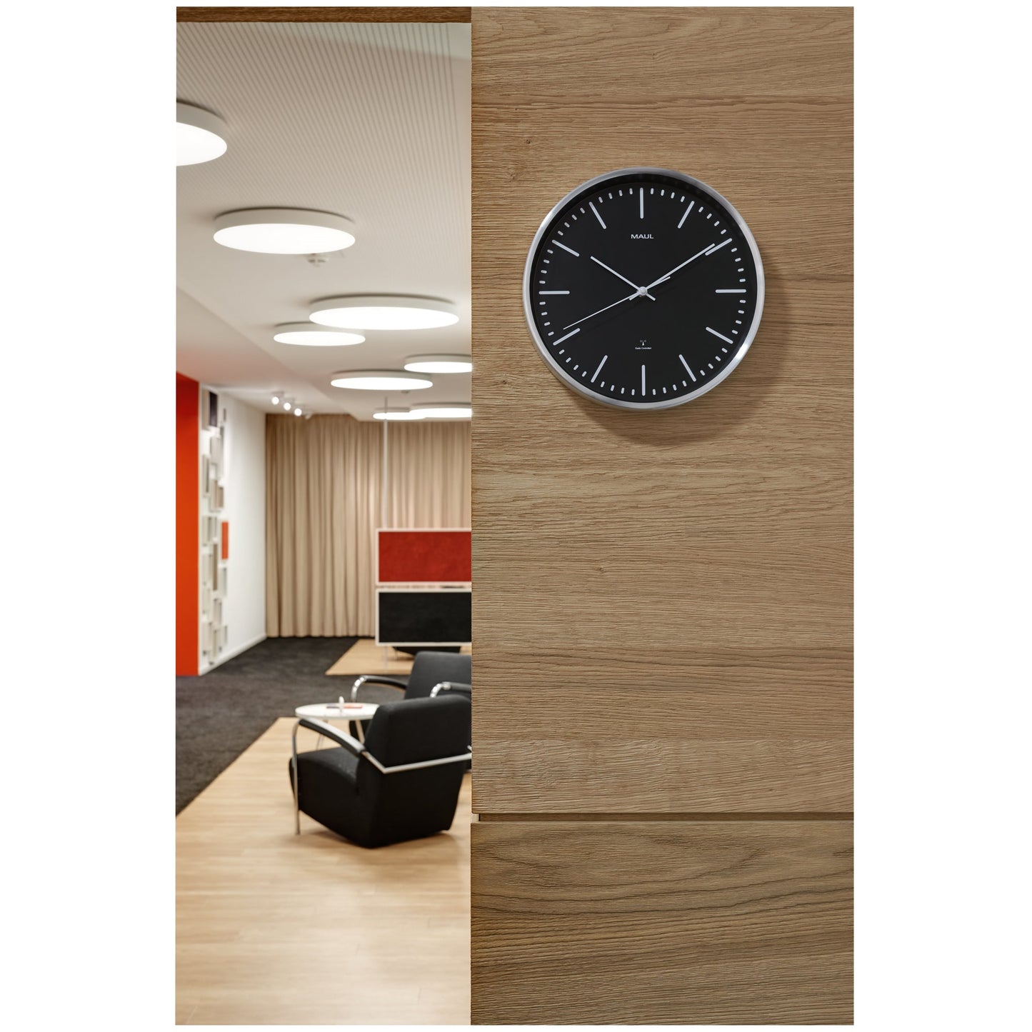 MAUL Funkuhr MAULfly 30,5cm Innenbereich Aluminium, gebürstet