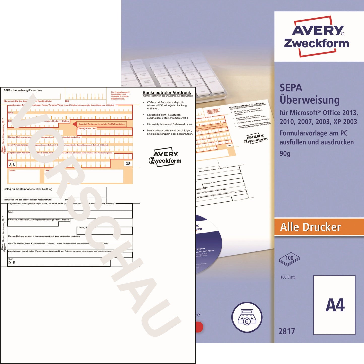 Avery Zweckform Überweisung 2817 DIN A4 100 Bl. 100 Bl./Pack.
