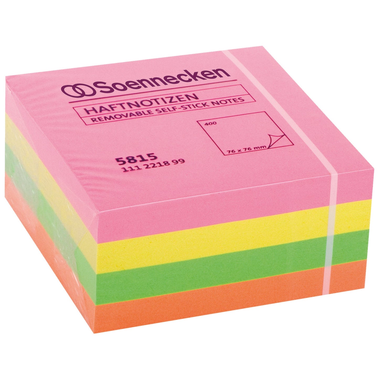 Soennecken Haftnotizwürfel 75 x 75 mm (B x H) neonfarben 400 Bl.