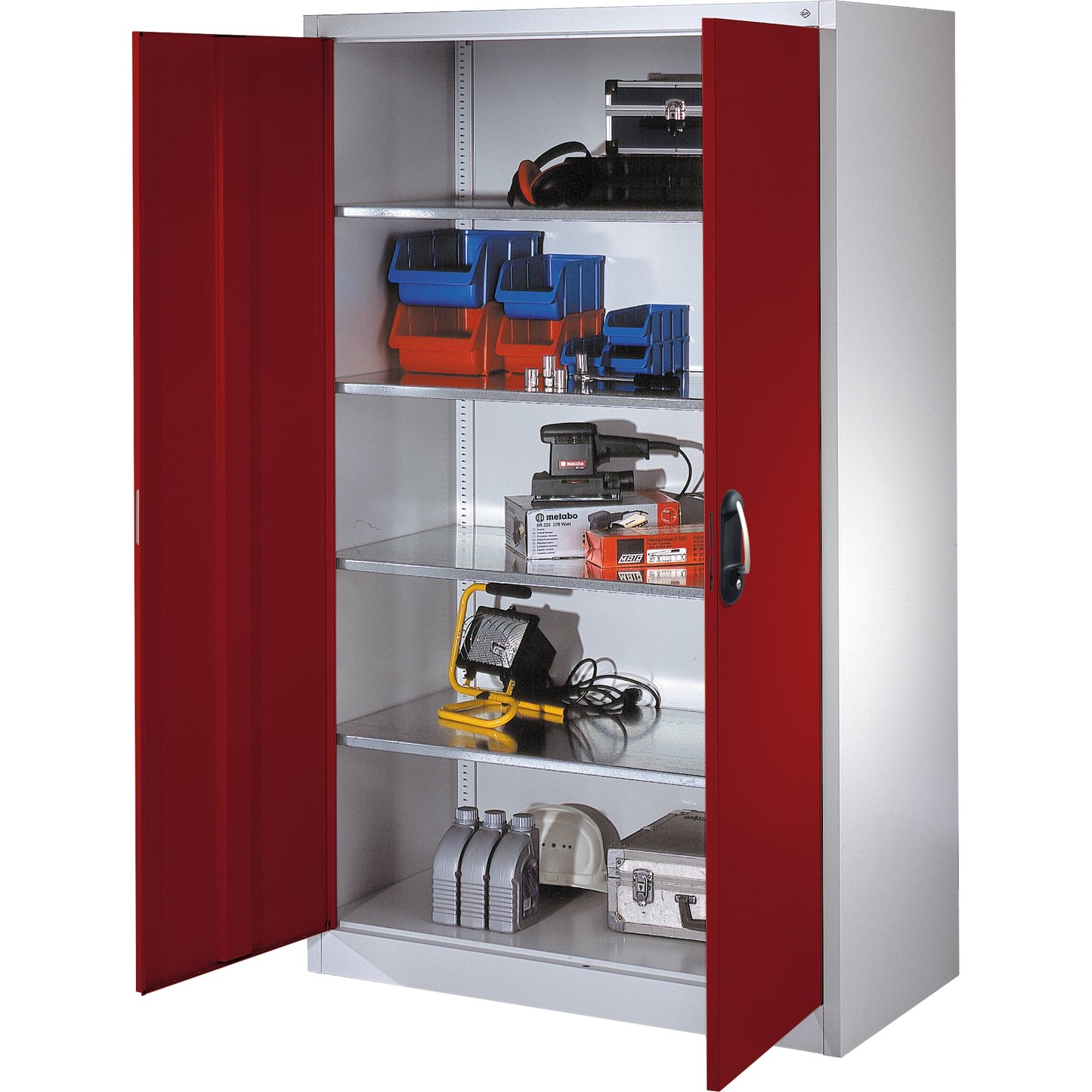 C+P Werkzeugschrank Serie 89 1.200 x 1.950 x 600 mm (B x H x T) Stahl, lackiert Farbe der Front: rubinrot Farbe des Korpus: lichtgrau