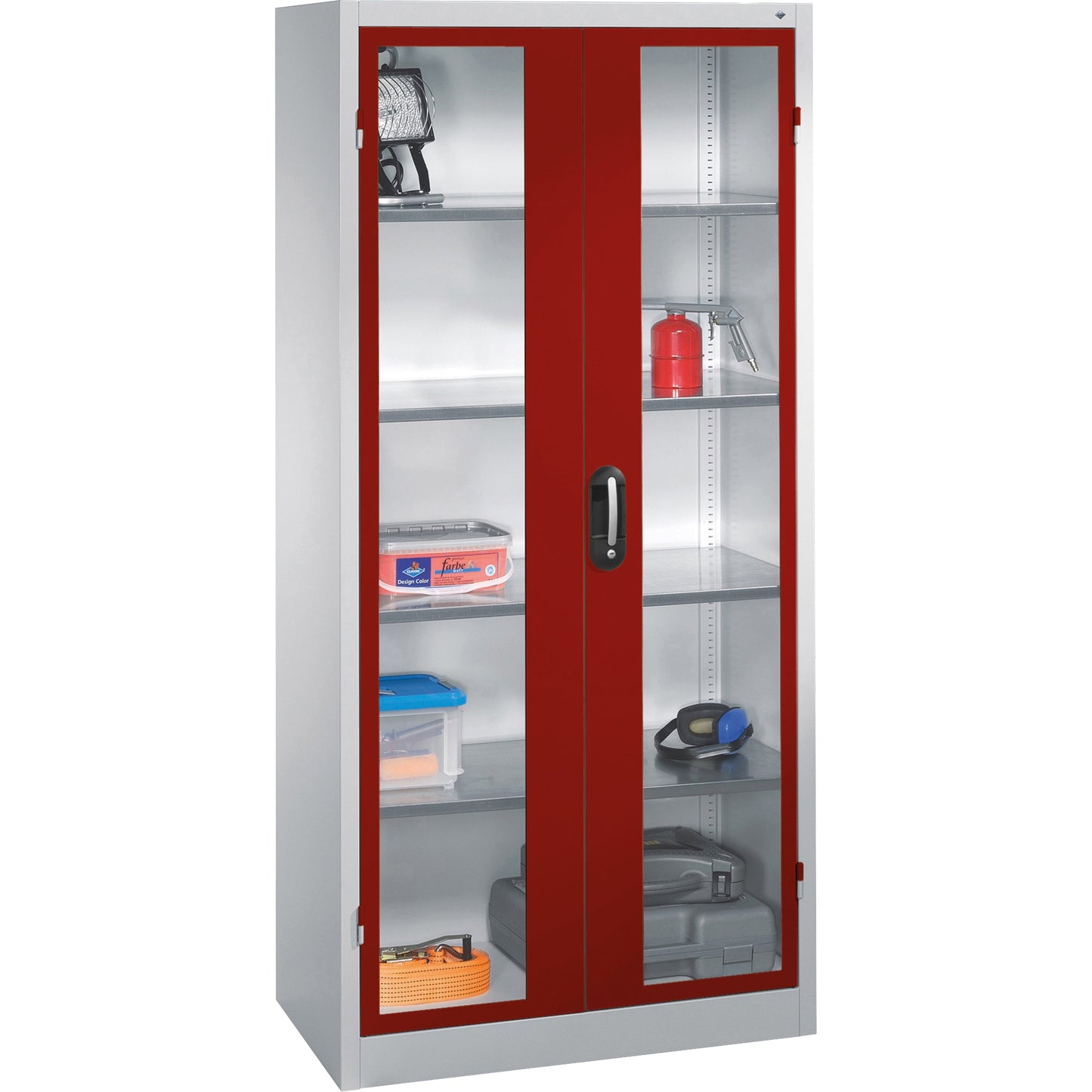 C+P Werkzeugschrank Serie 89 930 x 1.950 x 500 mm (B x H x T) Stahl, lackiert Farbe der Front: rubinrot Farbe des Korpus: lichtgrau