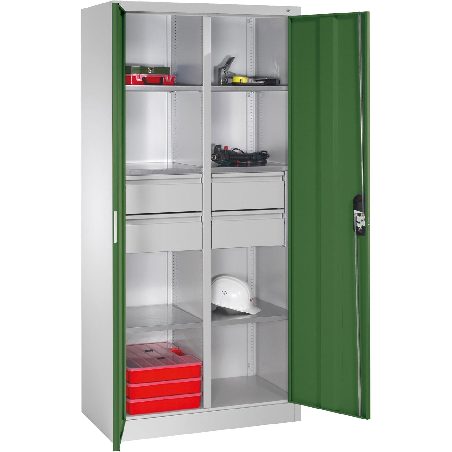 C+P Werkzeugschrank 930 x 1.950 x 500 mm (B x H x T) Stahl, lackiert Farbe der Front: resedagrün Farbe des Korpus: lichtgrau