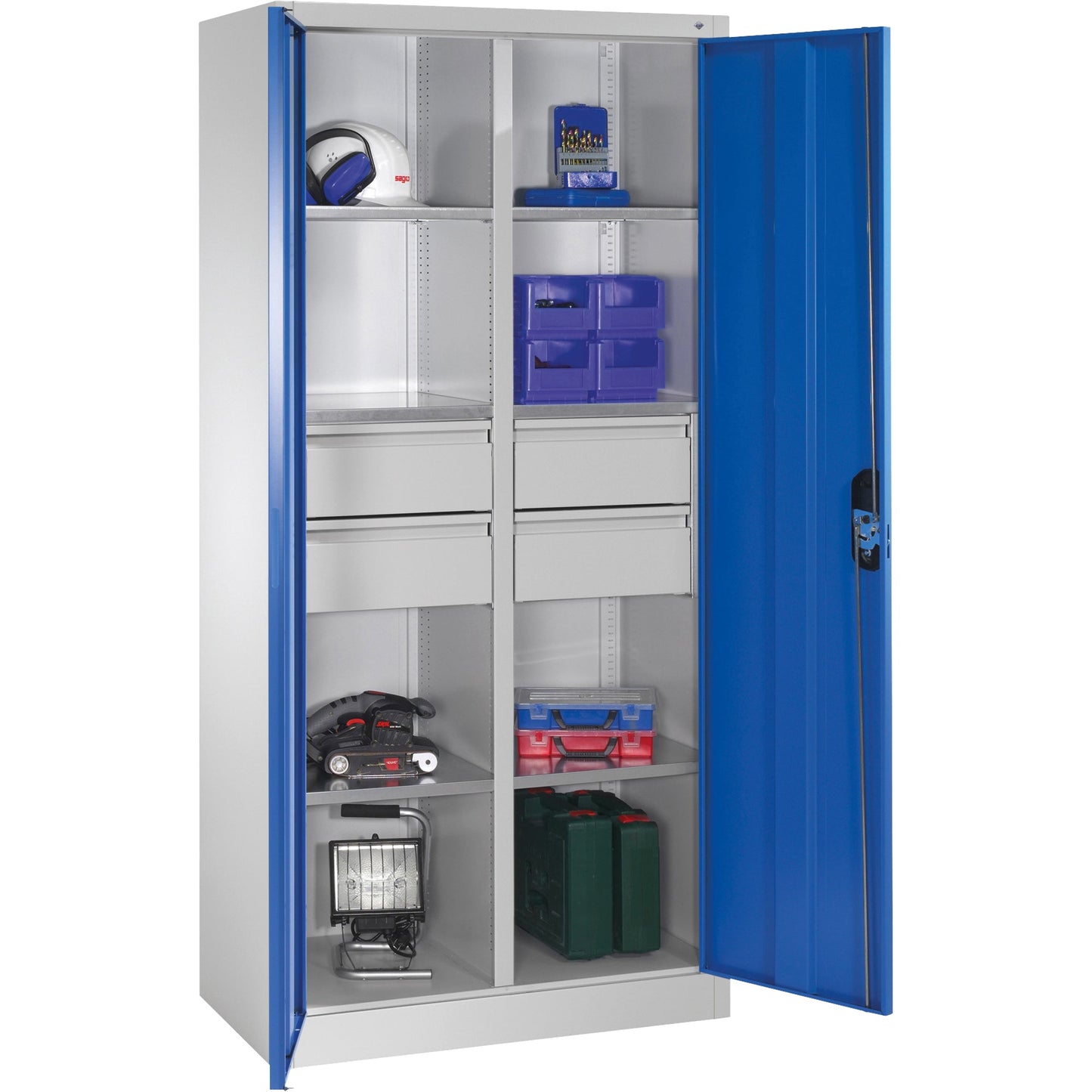 C+P Werkzeugschrank 930 x 1.950 x 500 mm (B x H x T) Stahl, lackiert Farbe der Front: lichtblau Farbe des Korpus: lichtgrau