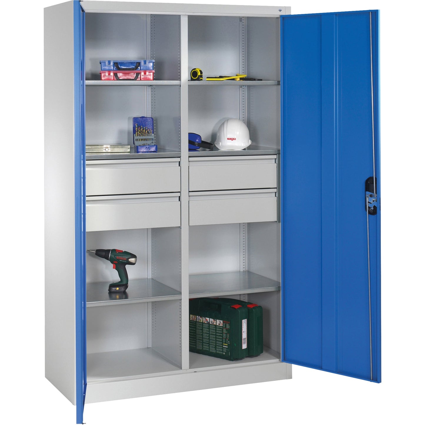 C+P Werkzeugschrank 1.200 x 1.950 x 500 mm (B x H x T) Stahl, lackiert Farbe der Front: lichtblau Farbe des Korpus: lichtgrau