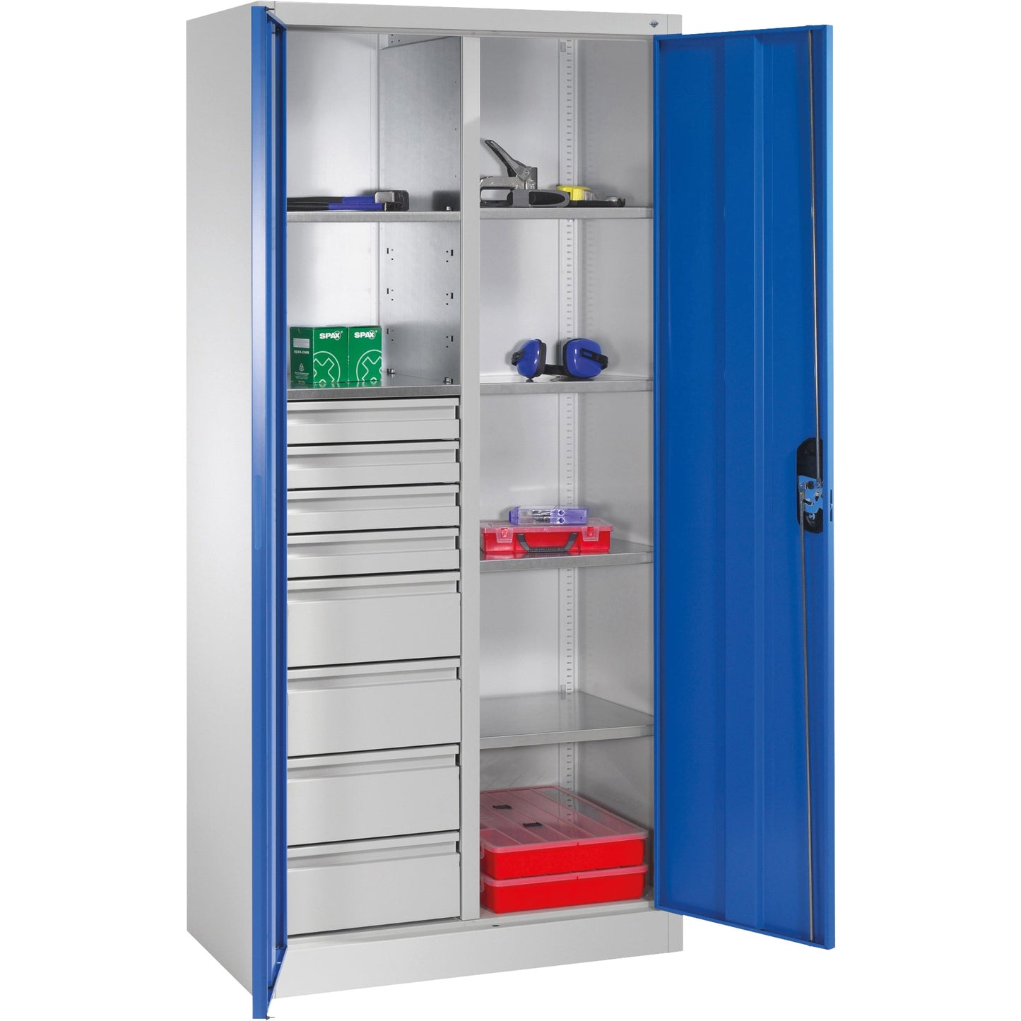 C+P Werkzeugschrank 930 x 1.950 x 500 mm (B x H x T) Stahl, lackiert Farbe der Front: lichtblau Farbe des Korpus: lichtgrau