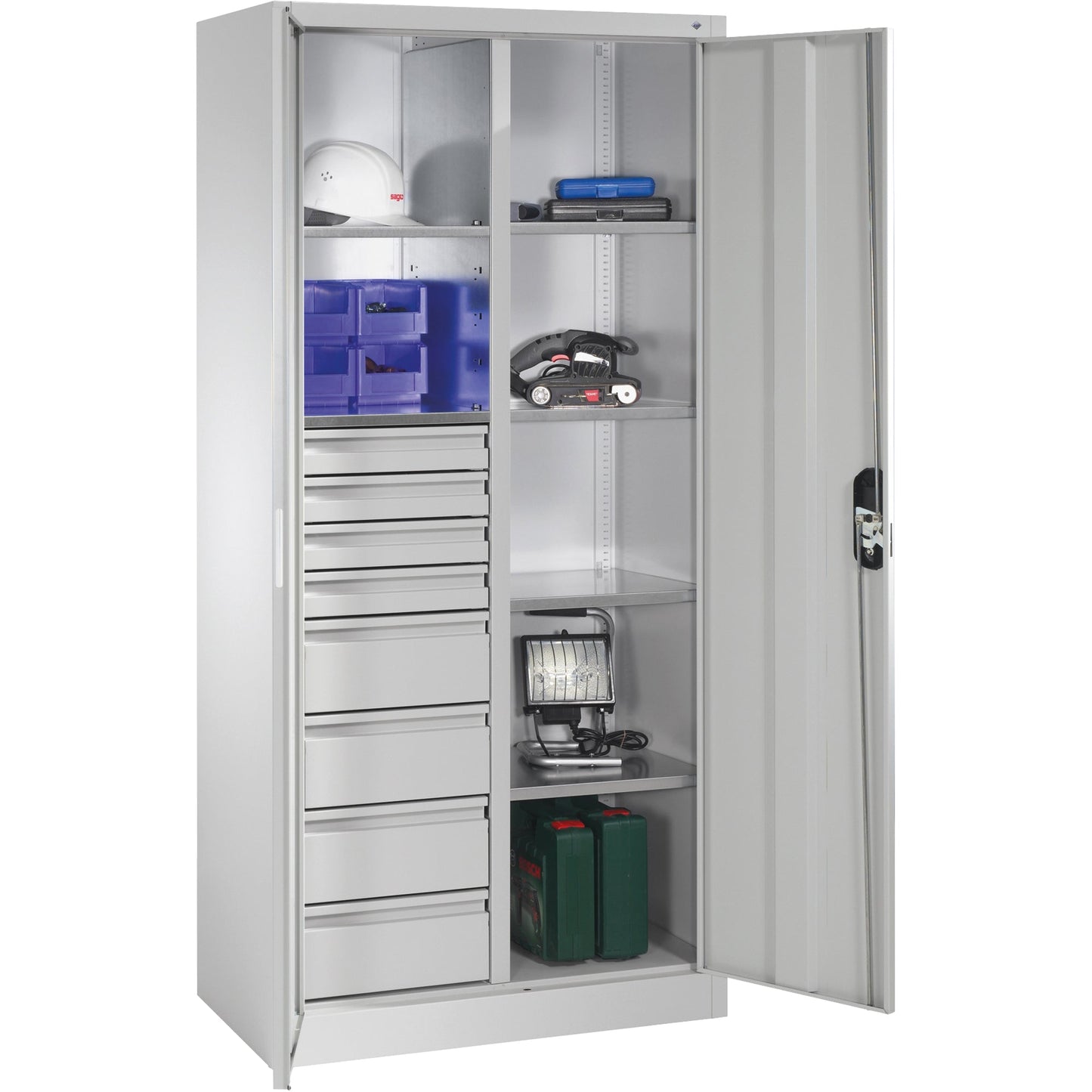 C+P Werkzeugschrank 930 x 1.950 x 500 mm (B x H x T) Stahl, lackiert Farbe der Front: lichtgrau Farbe des Korpus: lichtgrau