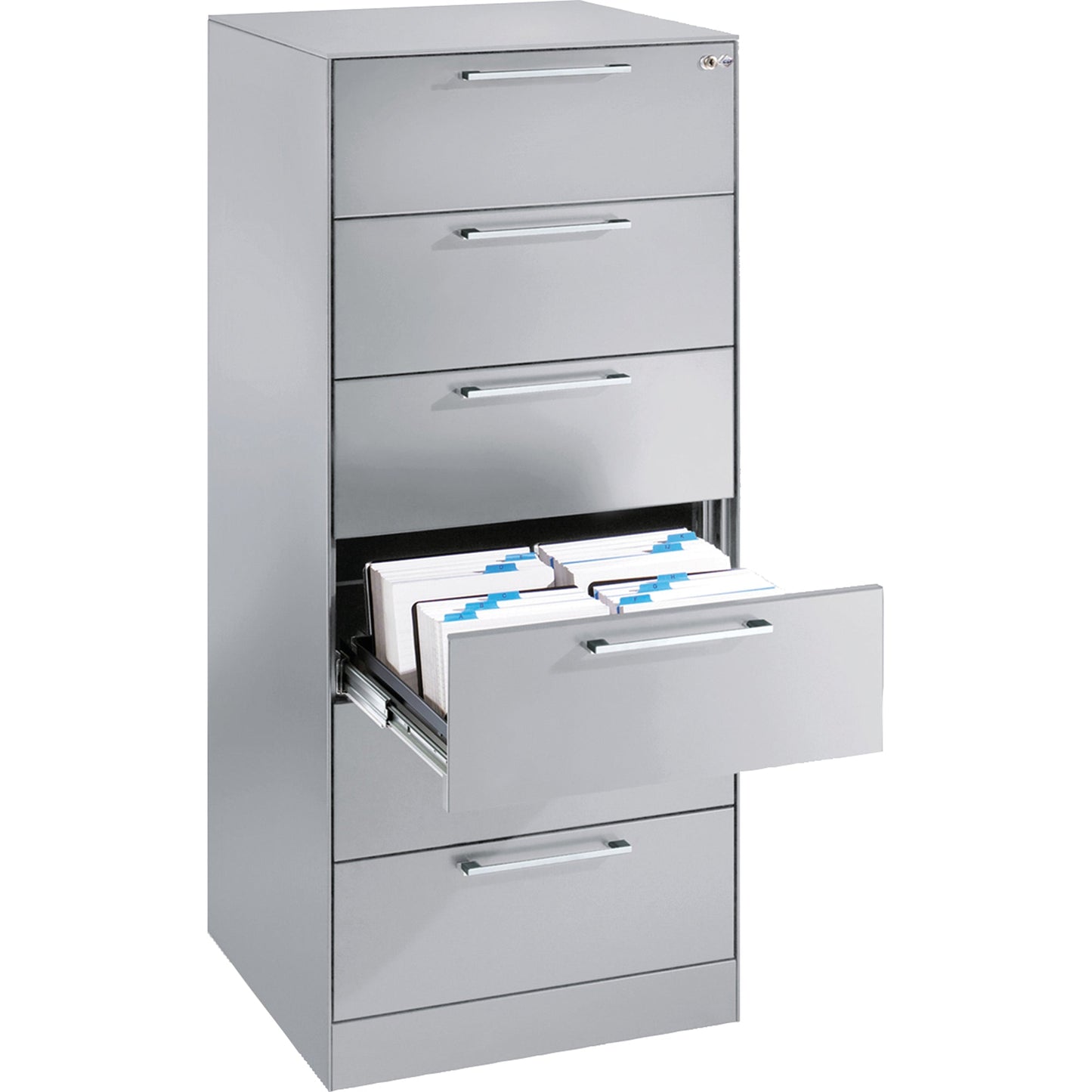 C+P Karteischrank Asisto 562 x 1.298 x 600 mm (B x H x T) 6 Schubladen Stahl, lackiert lichtgrau