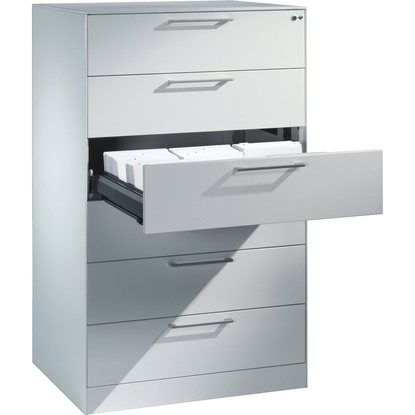 C+P Karteischrank Asisto 800 x 1.298 x 600 mm (B x H x T) 6 Schubladen Stahl, lackiert lichtgrau