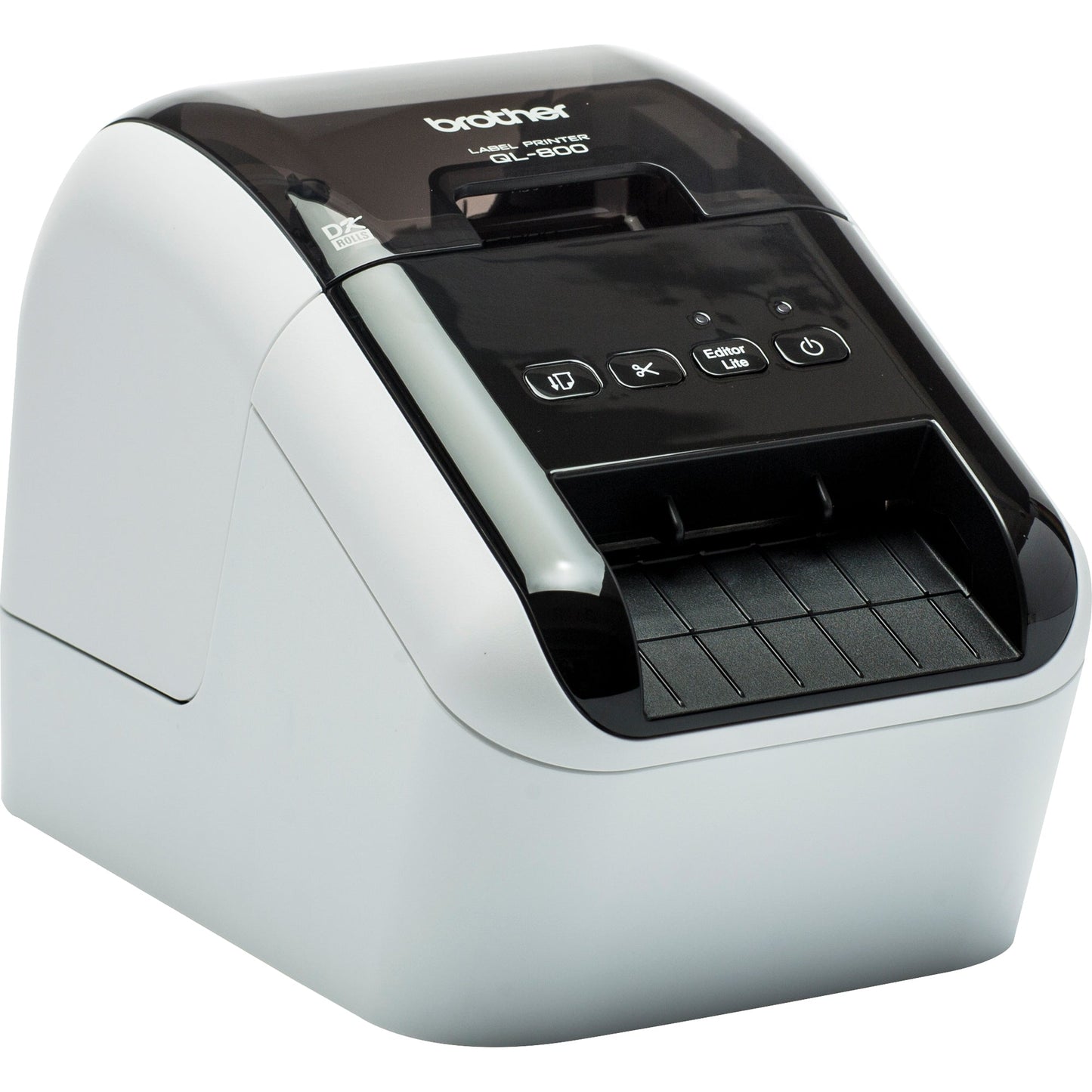 Brother Etikettendrucker QL-800 60,96mm schwarz: 93 Etik./Min., rot-schwarz: 15 Etik./Min. USB 2.0, USB-Host inkl. 2 Etikettenrollen (Einzel-Etiketten 29 x 90 mm, 100 St., Endlos-Etikett 62 mm x 5 m, Rot-Schwarz-Druck), Netzkabel, USB-Kabel, Dokumentation