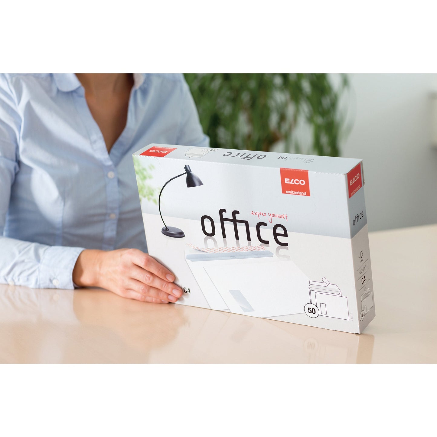 ELCO Versandtasche Office DIN C4 324 x 229 mm (B x H) mit Haftklebung mit Fenster 120g/m² hochweiß 50 St./Pack.