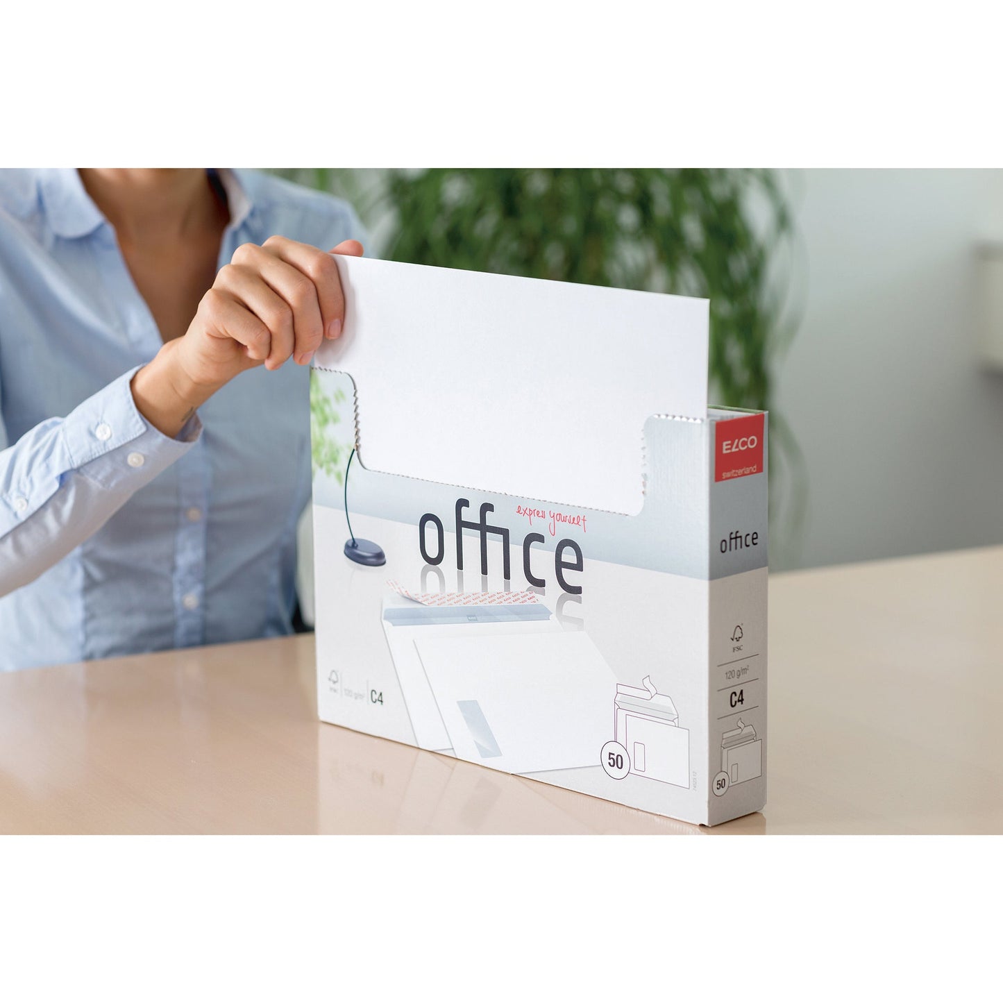 ELCO Versandtasche Office DIN C4 324 x 229 mm (B x H) mit Haftklebung mit Fenster 120g/m² hochweiß 50 St./Pack.