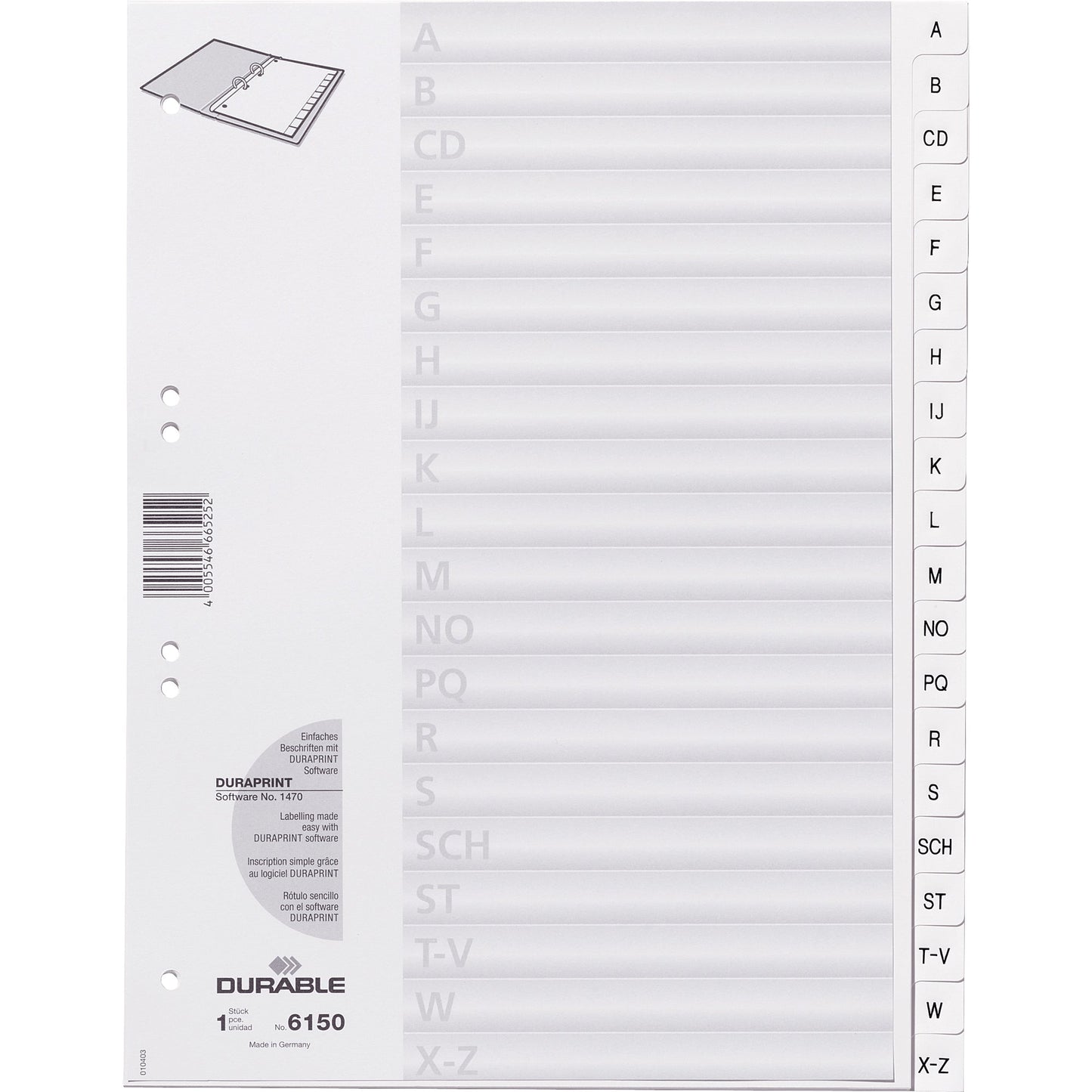 DURABLE A-Z Register DIN A4 Polypropylen weiß 20 Registerblätter