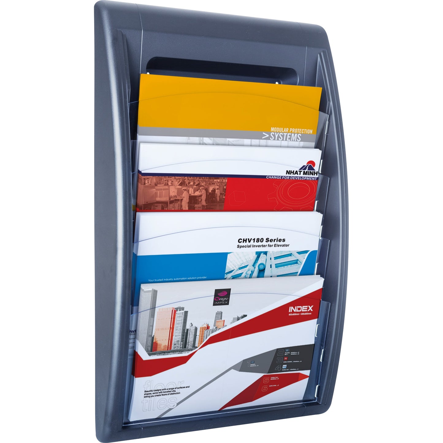 Paperflow Prospekthalter Quickfit 39,5 x 65 x 9,5 cm (B x H x T) DIN A4 quer Polystyrol anthrazit 4 Fächer