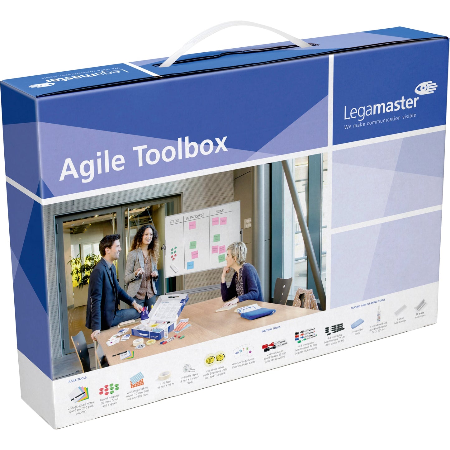 Legamaster Moderationsbox Agile Toolbox 39 x 27 x 67 cm (B x H x T) Karton blau