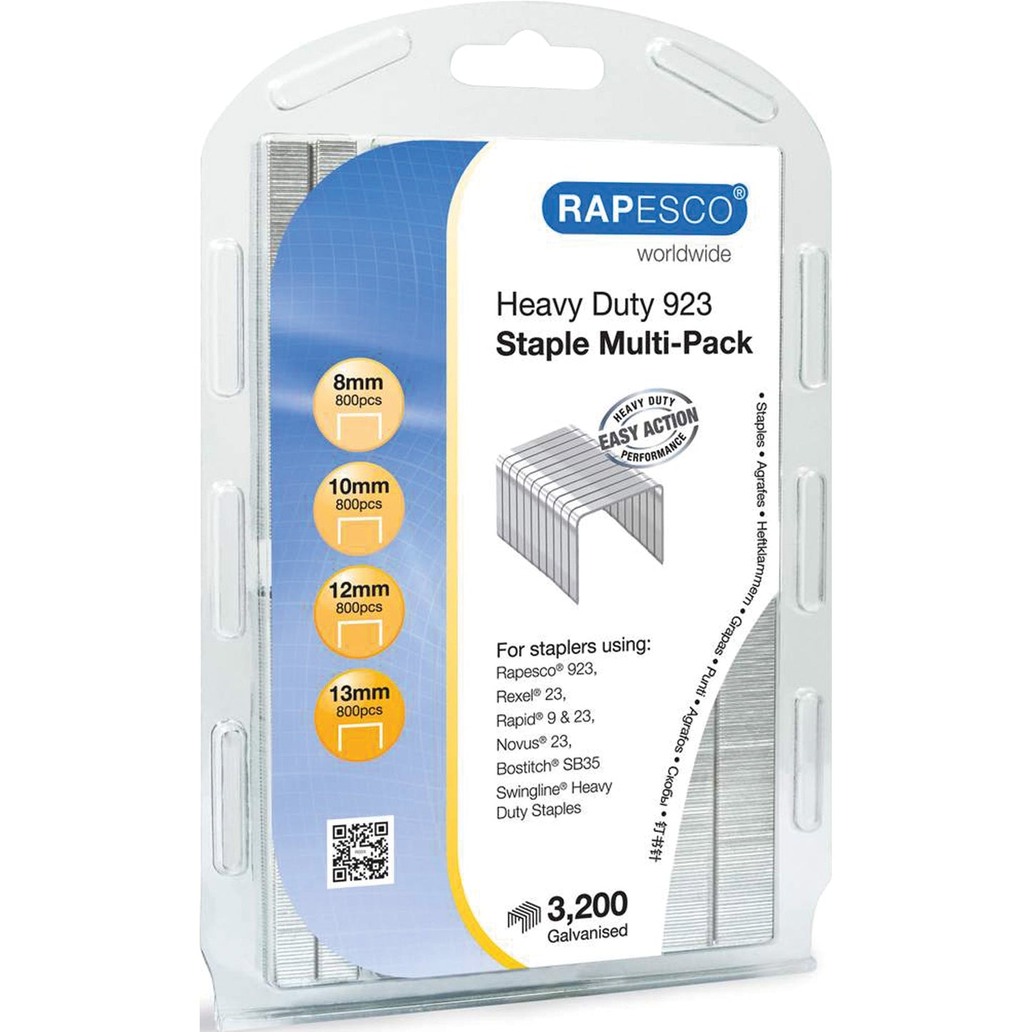RAPESCO Heftklammer Multi-Pack 923/8, 923/10, 923/12, 923/13 Rapesco® 923, Rexel® 23, Rapid® 9, -23, Novus® 23, Bostitch® SB35, Swingline® Heavy Duty Staples 4 x 800 St./Pack.